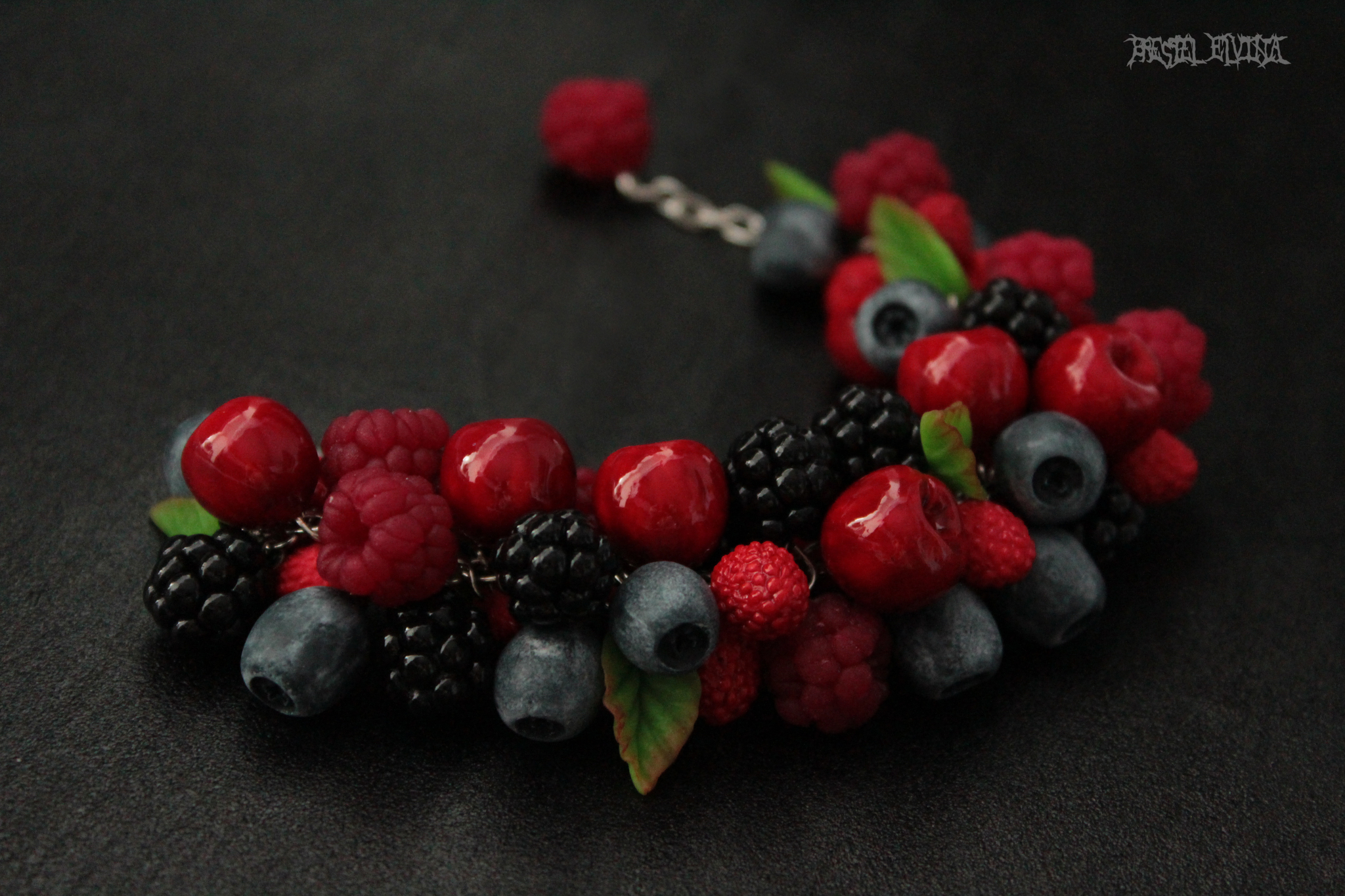 Mixed berries in a polymer clay bracelet - My, Polymer clay, A bracelet, Berries, Needlework without process