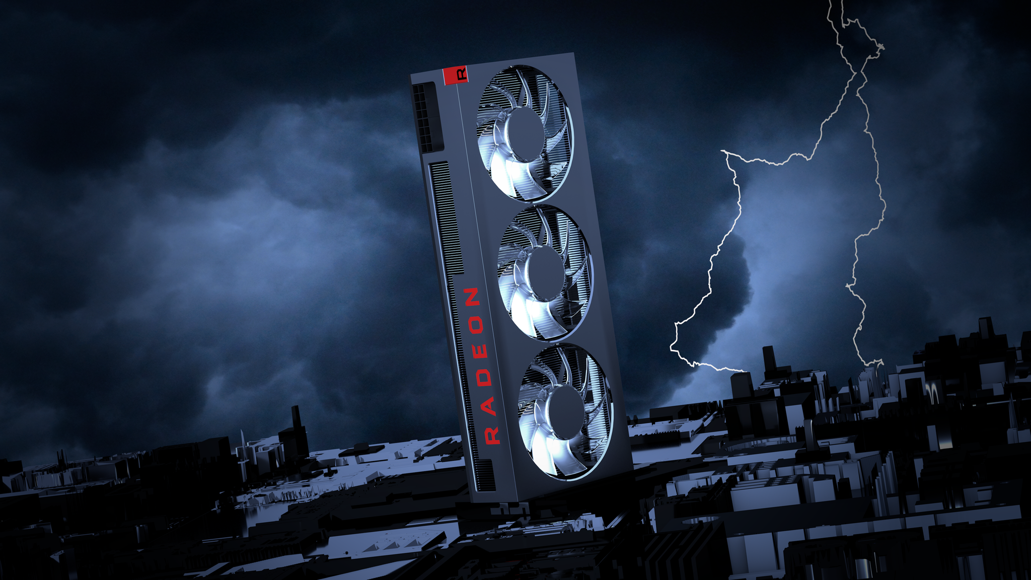 Radeon VII thunder - My, Desktop wallpaper, 4K resolution, Cinema 4d