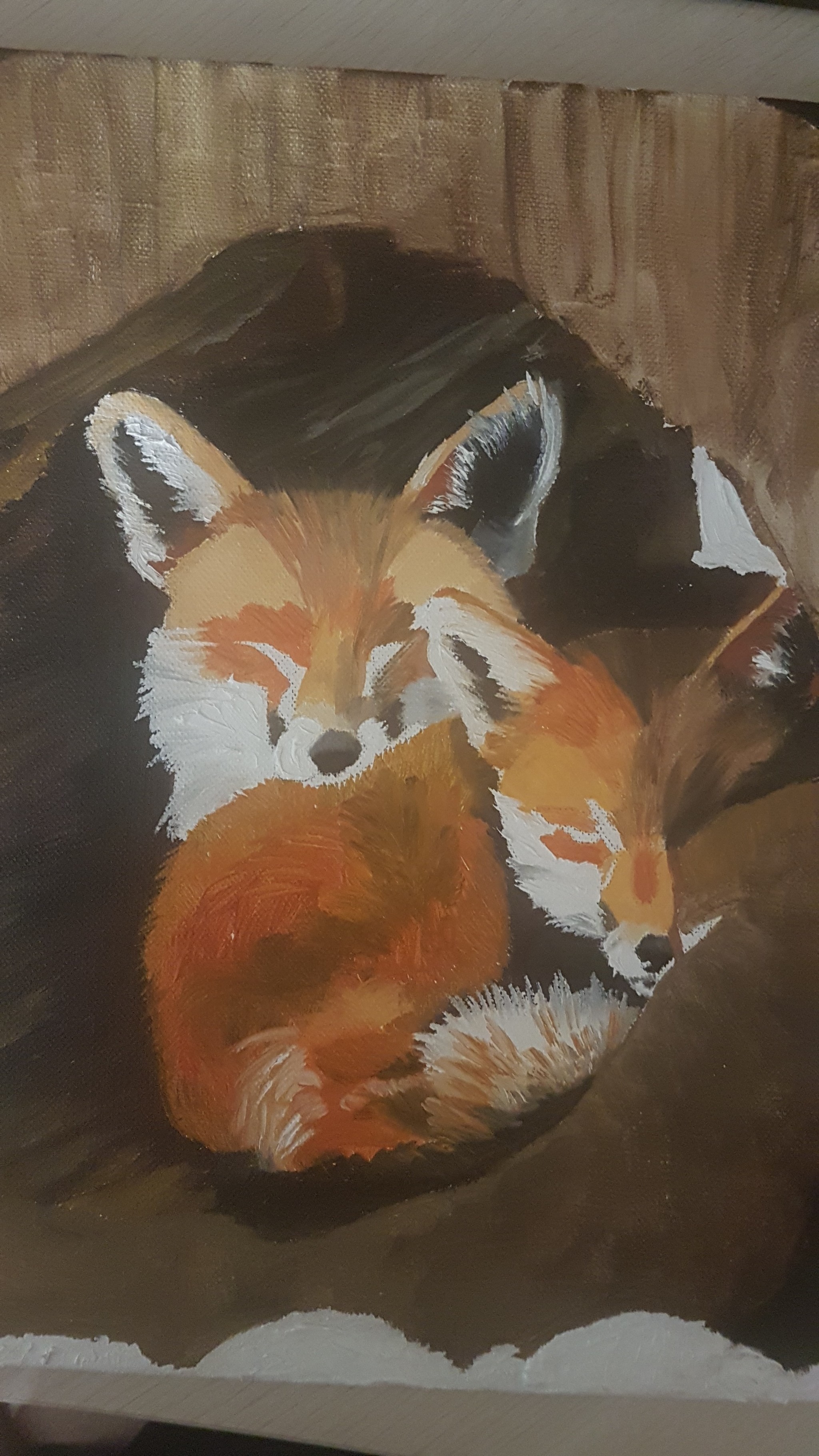 A couple of foxes - My, Butter, Oil painting, Fox, Longpost