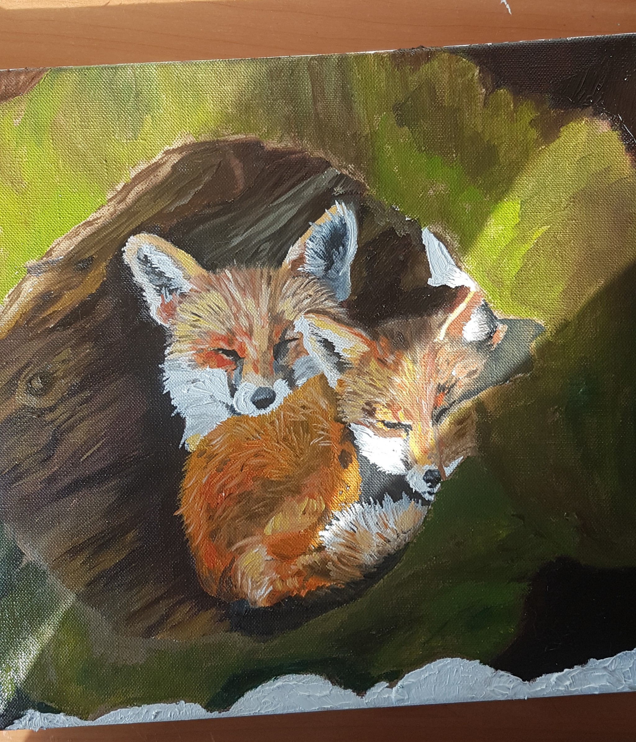 A couple of foxes - My, Butter, Oil painting, Fox, Longpost