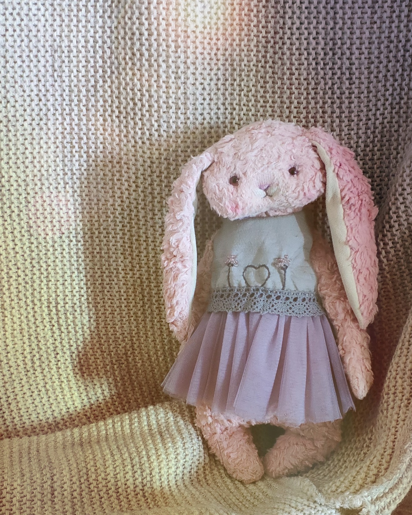 Primitive Bunny - My, Teddy's friends, Handmade, Hare, Soft toy, Needlework without process