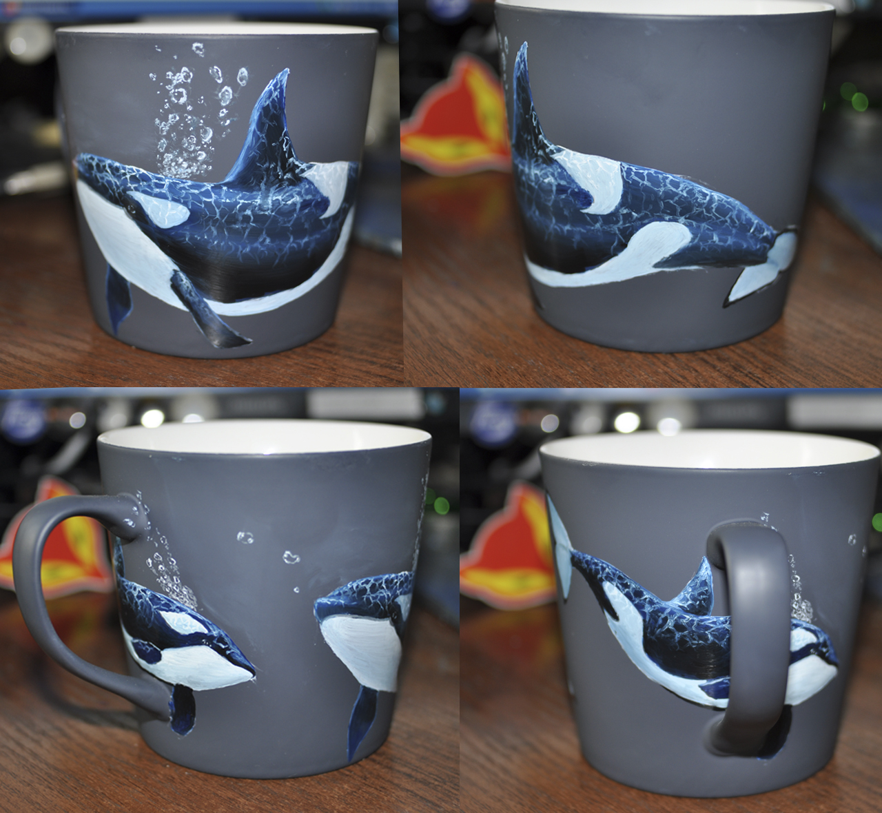 Oil painting on cups 2 - My, A cup, Painting, Fox, Kingfisher, Toad, Oil painting, Longpost, Killer whale