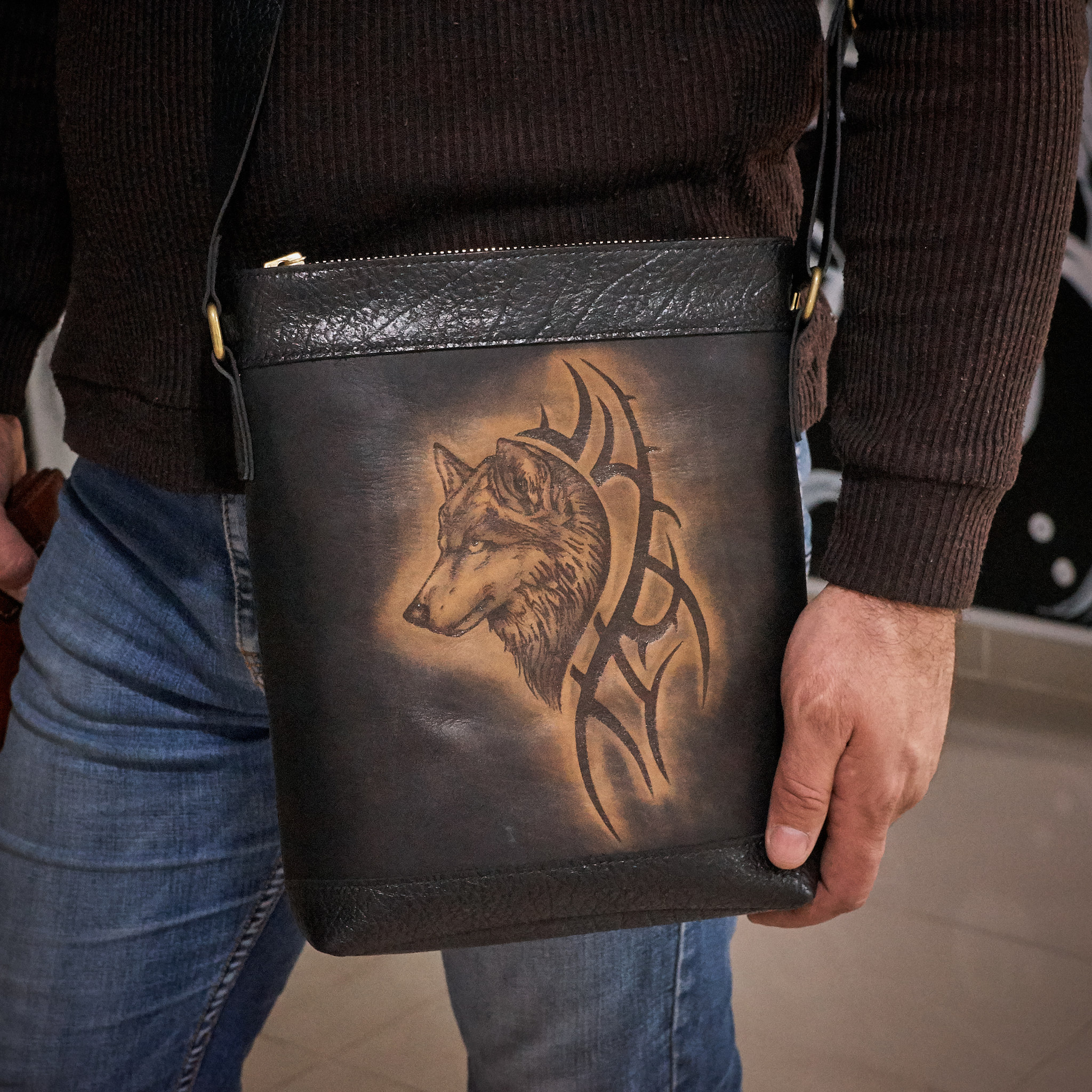 The story of one bag in pictures - My, Сумка, Tablet Bag, Pyrography, Burning out, Wolf, Needlework with process, Needlework, Leather, Longpost