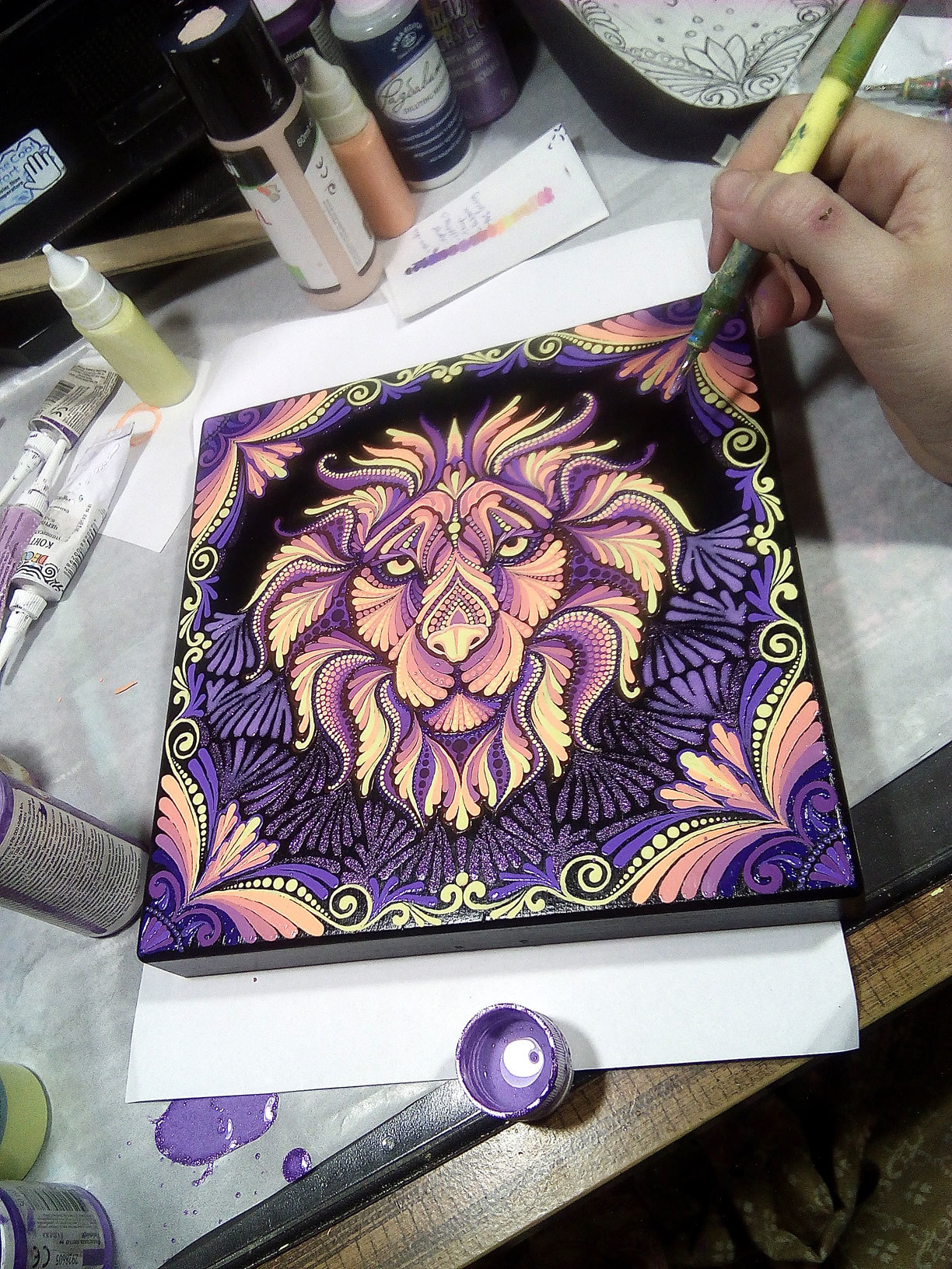 Box Lion. Hand painted - My, Dot painting, Handmade, Needlework with process, The lion king, Casket, Longpost