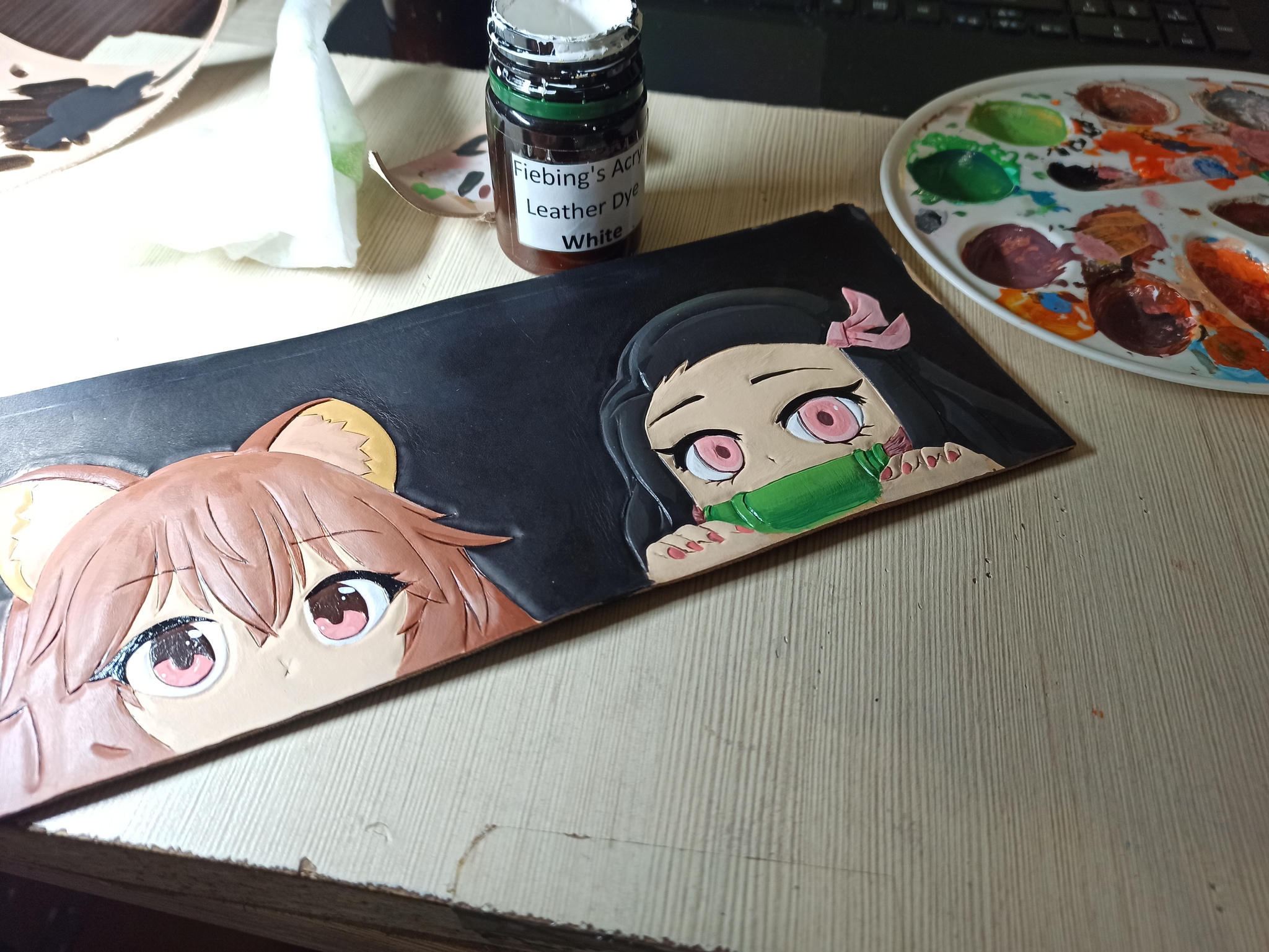 Nezuko and Raphtalia - My, Handmade, Anime, Friday tag is mine, Painting, Longpost