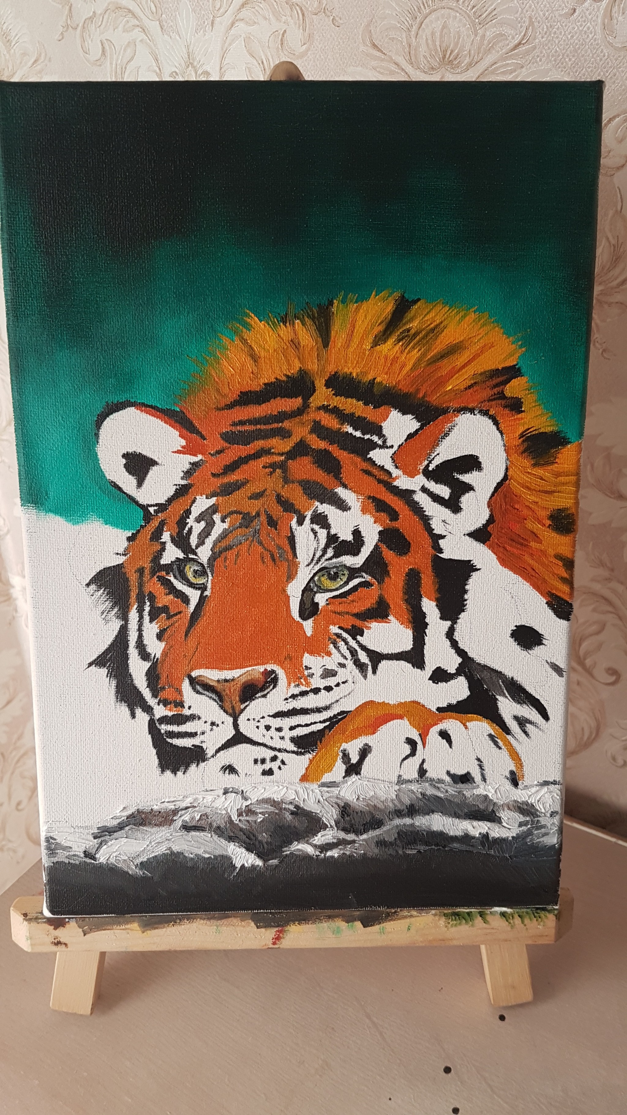 Tiger - My, Tiger, Oil painting, Painting, Longpost