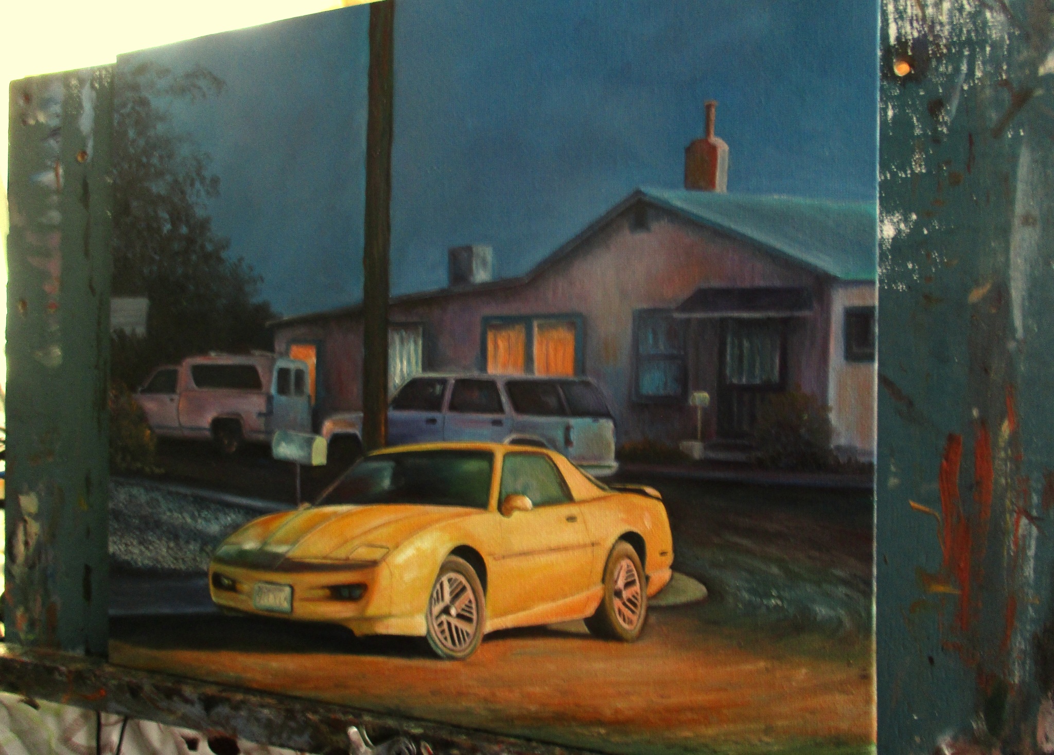 Pontiac Firebird - My, Painting, Car, Butter, Town, Night, Longpost, Pontiac Firebird