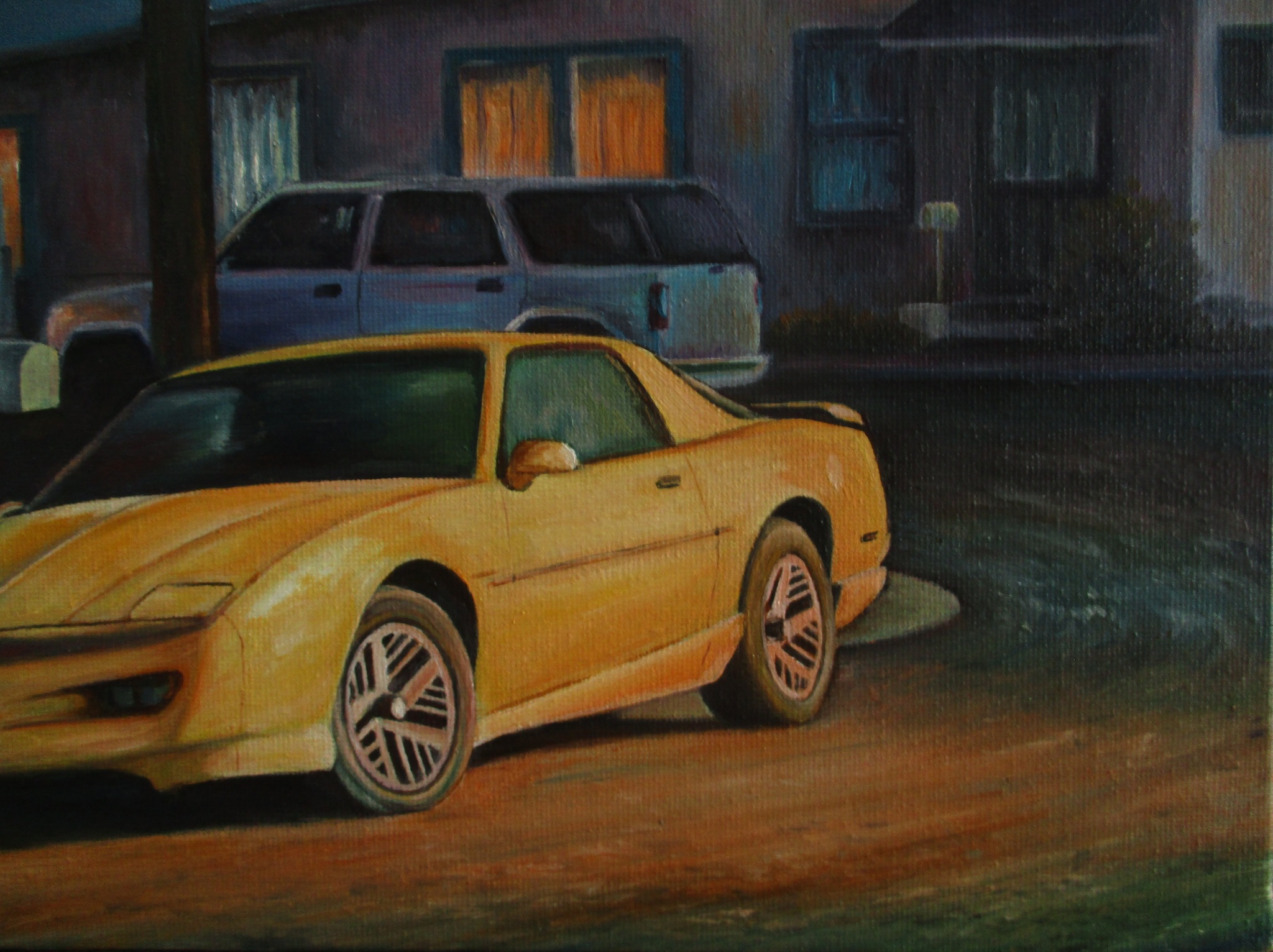 Pontiac Firebird - My, Painting, Car, Butter, Town, Night, Longpost, Pontiac Firebird