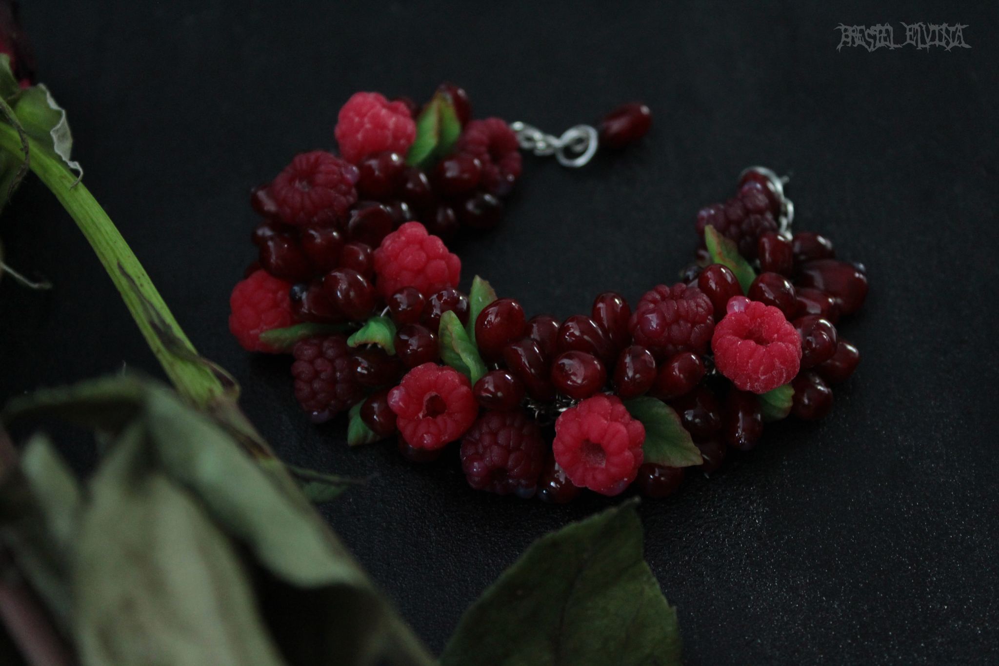 Raspberry-garnet bracelet - My, Polymer clay, Needlework without process, Longpost, A bracelet, Bijouterie