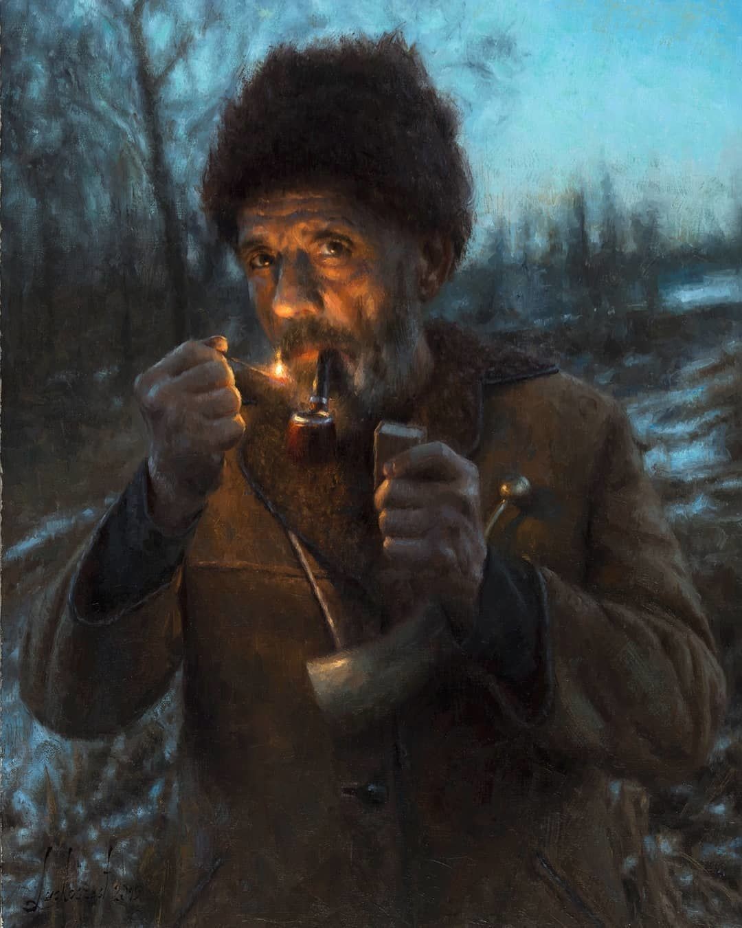 Winter twilight - Art, Portrait, Painting, Longpost, Damian Lechoszest