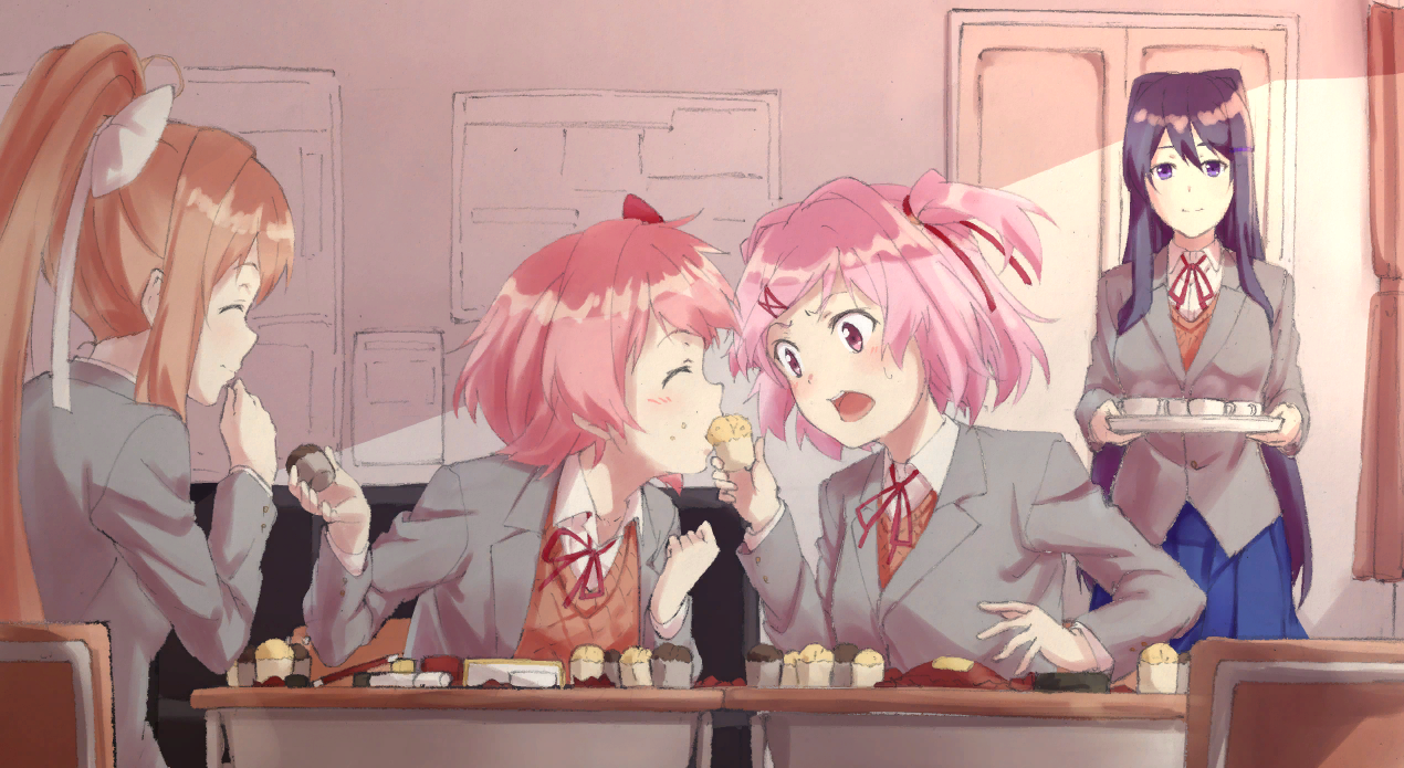 Natsuki is baking her muffins for the club | Пикабу