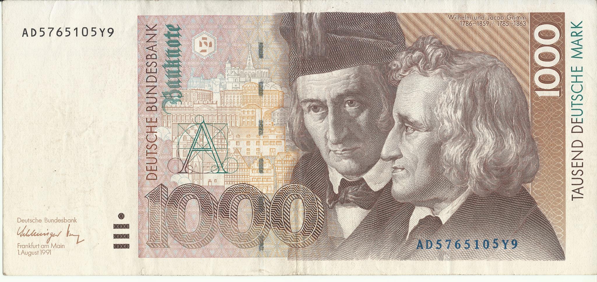 1000 Deutsche Mark GERMAN FEDERAL REPUBLIC 1991 - Моё, Бонистика, Нумизматика