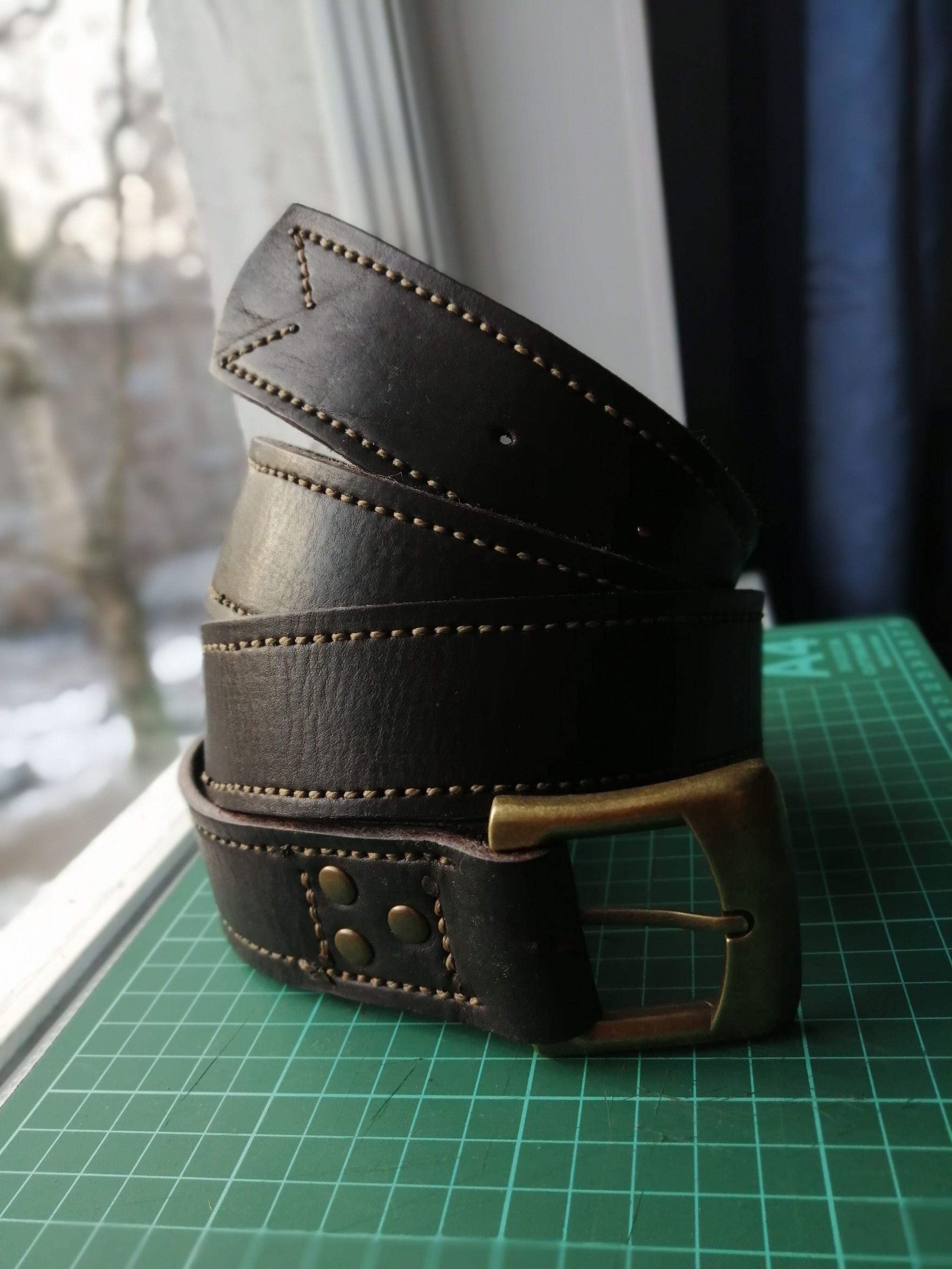 DIY stitched leather belt - My, Leather products, With your own hands, Natural leather, Belt, Longpost