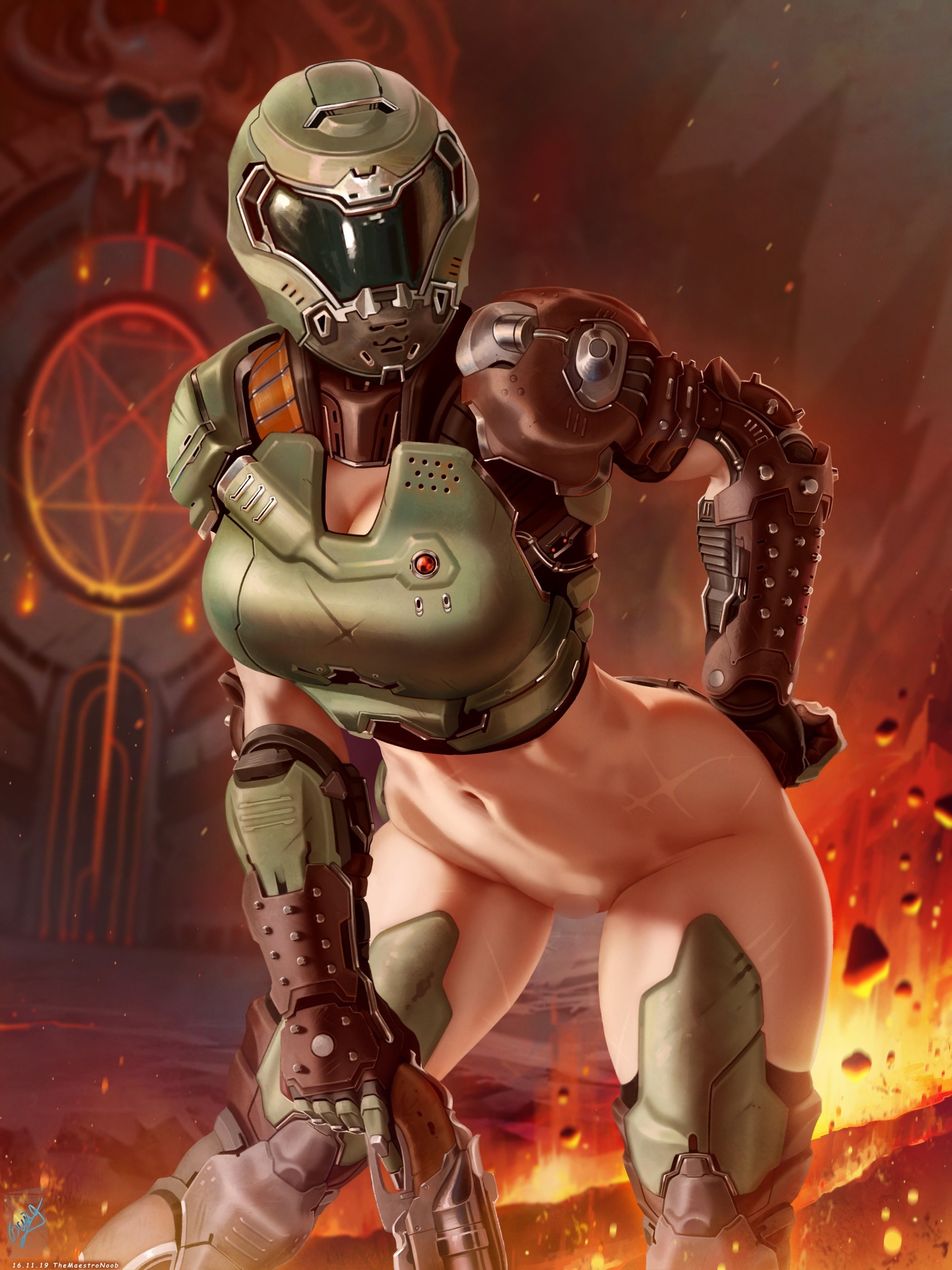 DOOM - NSFW, Art, Drawing, Doom, Doomguy, Rule 63, Erotic, Boobs, Themaestronoob, Longpost