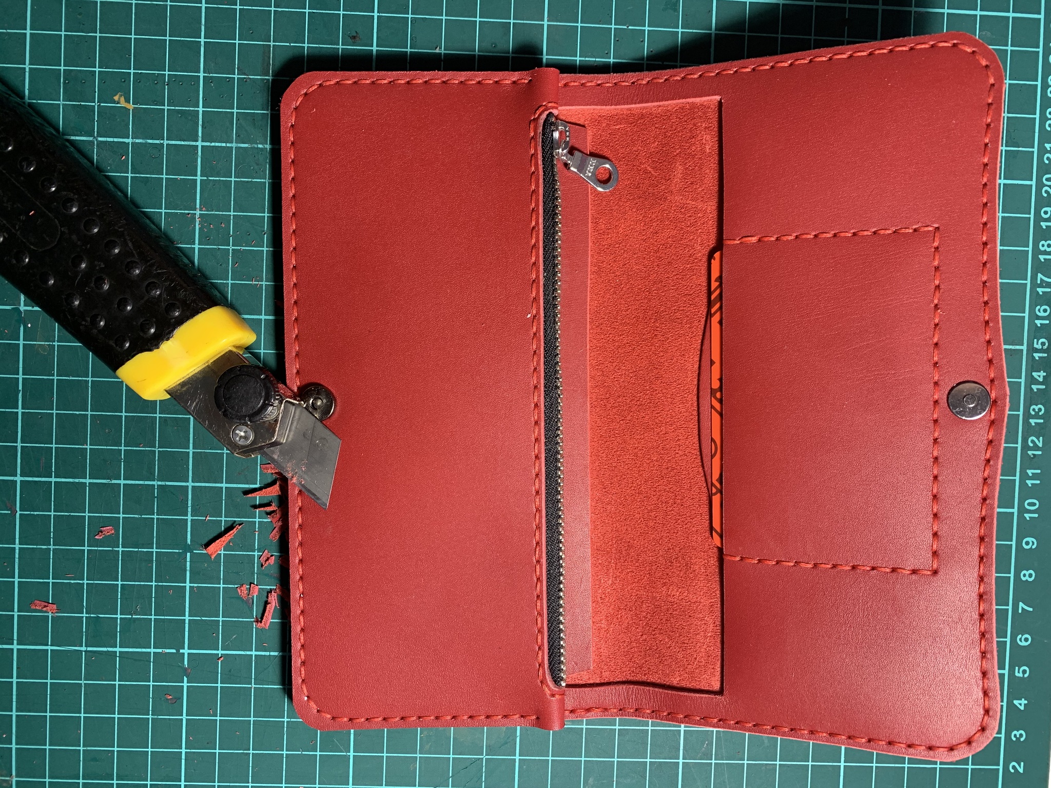 Very red women's wallet (+ process photo) - My, Leather products, With your own hands, Longpost, Wallet