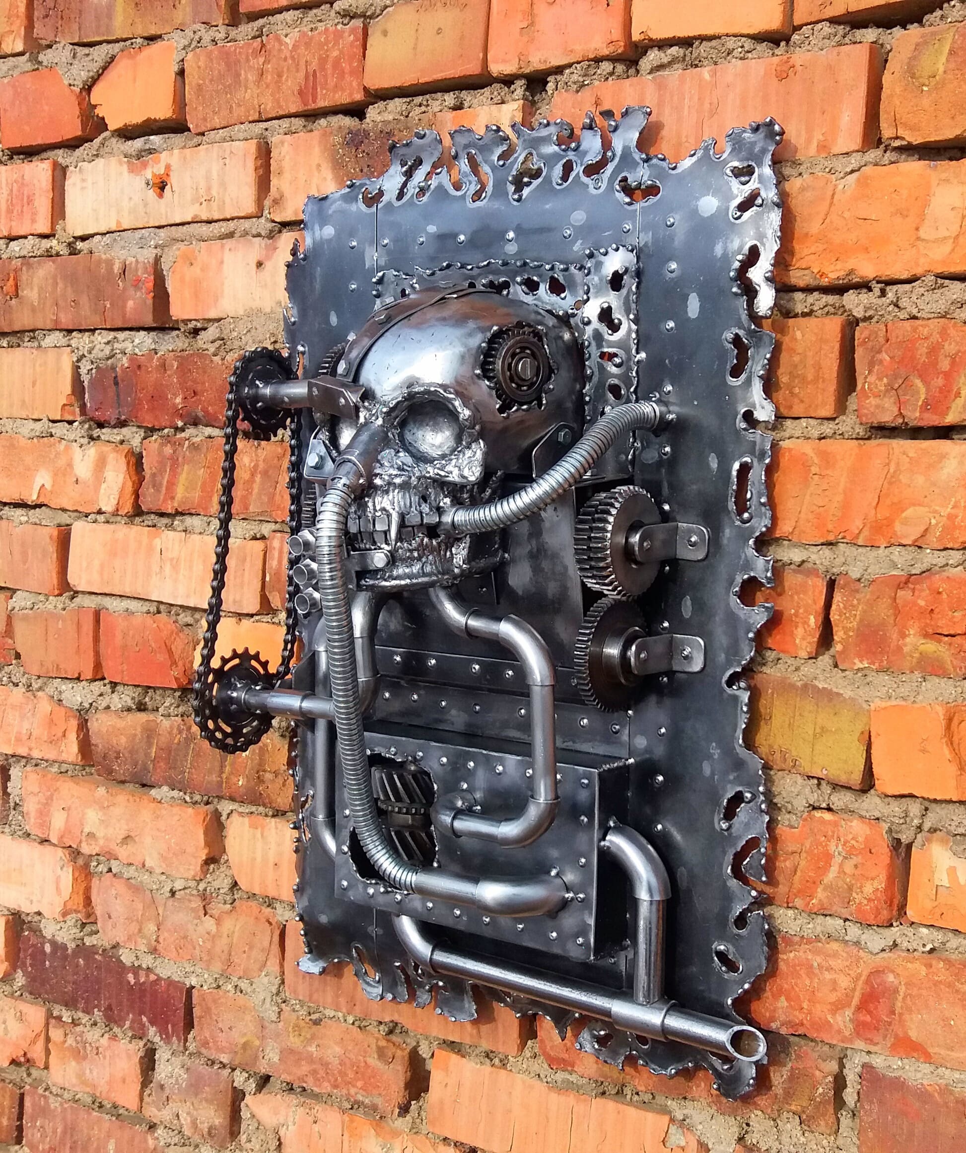 Steampunk panel - My, Steampunk, Dieselpunk, Welding, Forging, Handmade, Needlework without process, Scull, Metal, Longpost