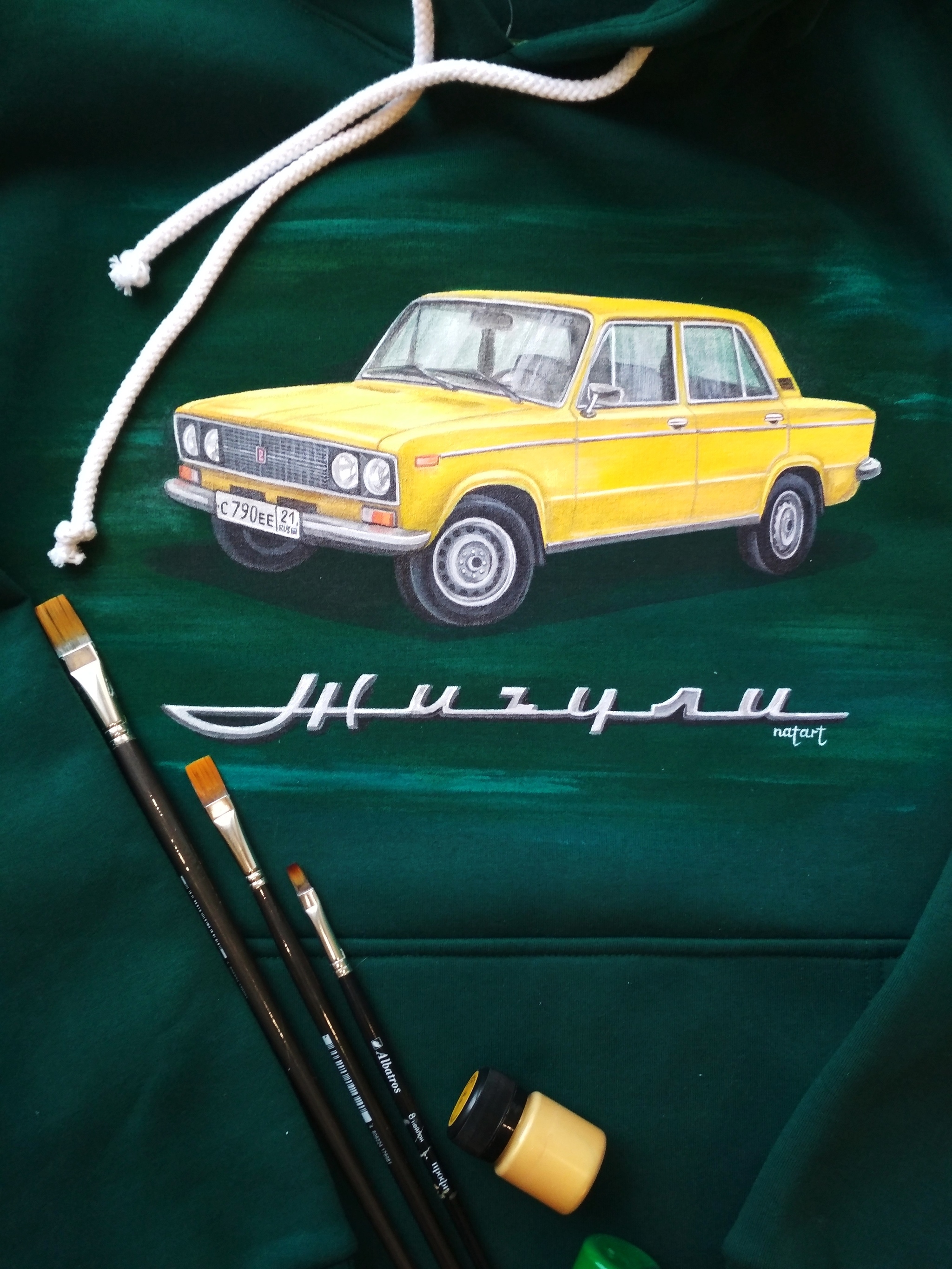 Hand-painted sweatshirt. Six - My, Creation, Handmade, Painting on fabric, AvtoVAZ, With your own hands, Six, Car, Longpost