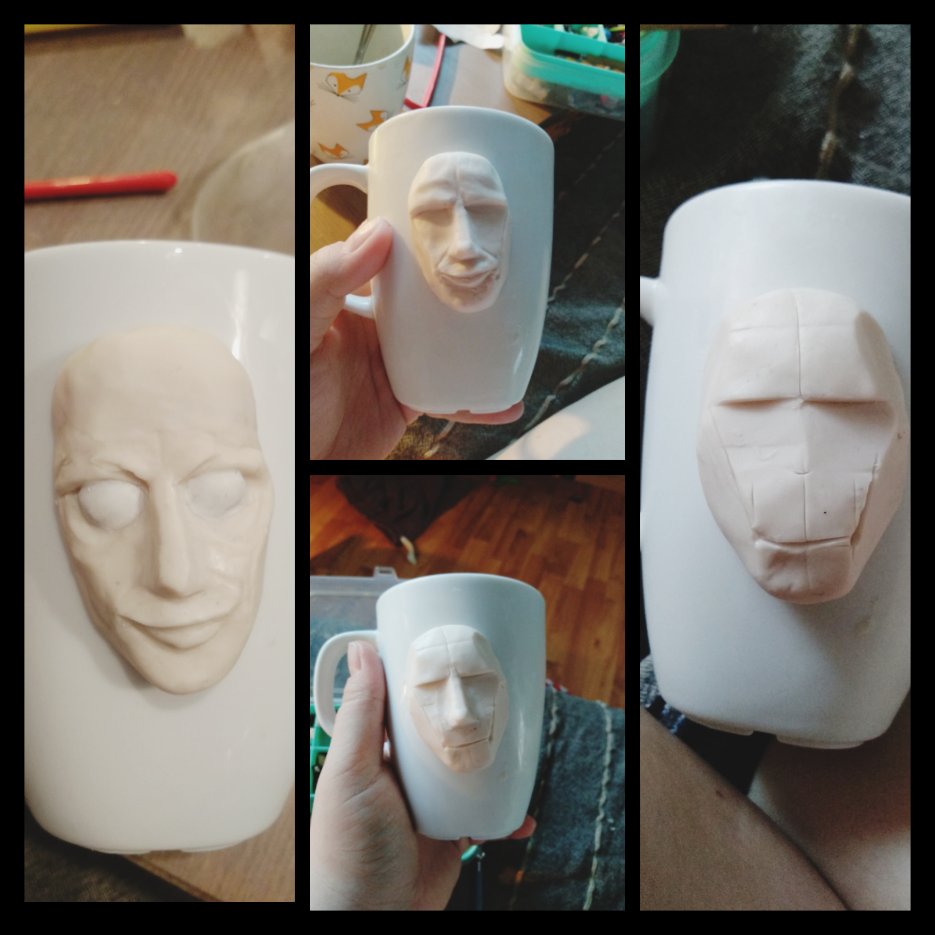 Sculpting a person's face on a mug - Mug with decor, Needlework with process, Polymer clay, Лепка, Longpost