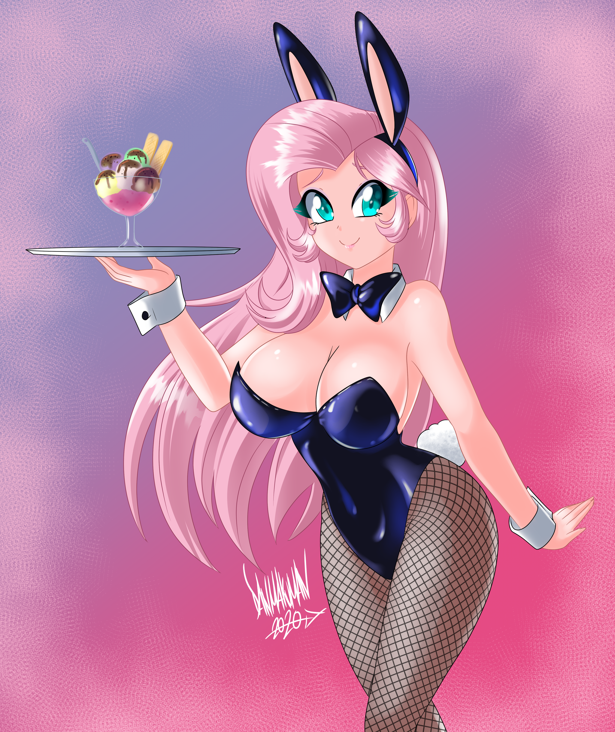 Your ice cream is ready, sir! - My little pony, Humanization, Fluttershy, Danmakuman, MLP Edge, Bunnysuit