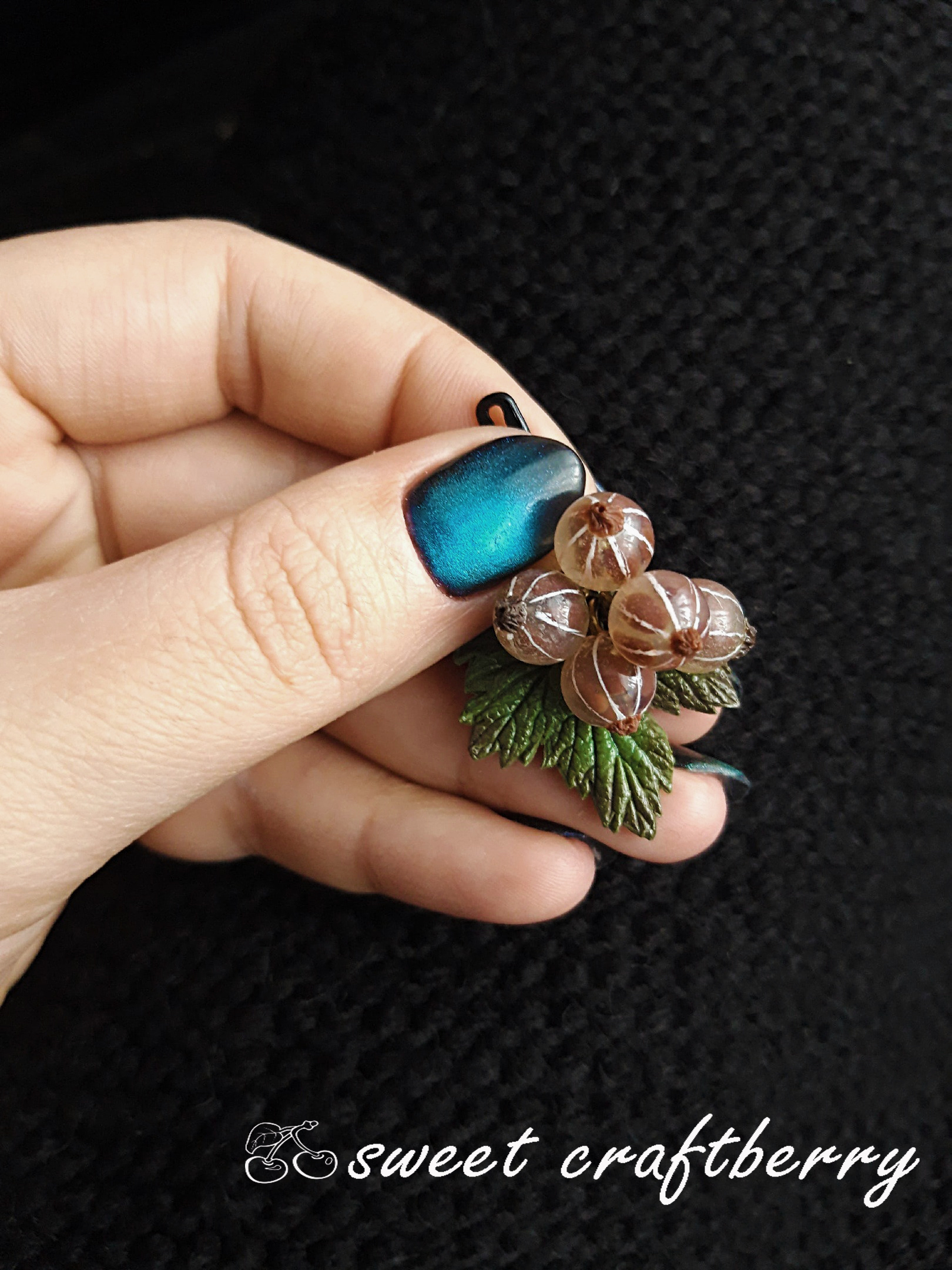 Brooches with currants made of polymer clay - My, Polymer clay, Berries, Needlework without process, Brooch, Longpost