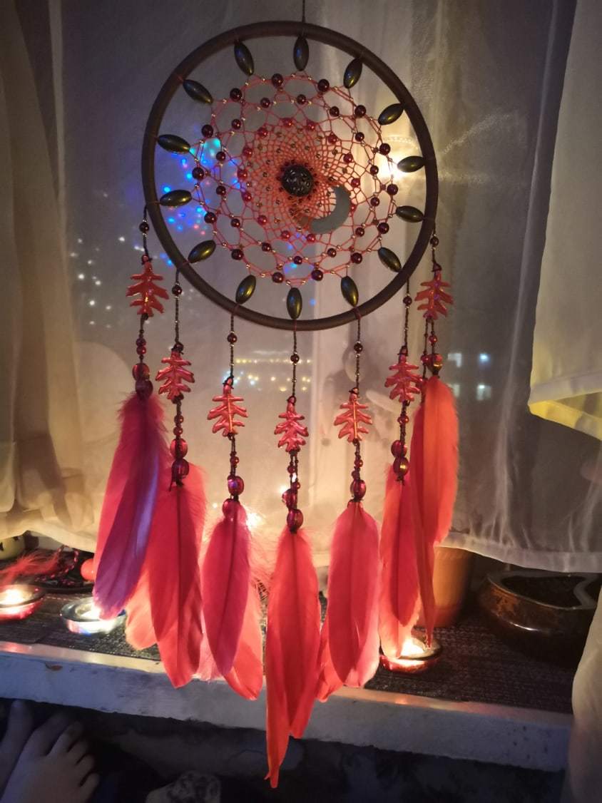 Dreamcatcher Prince of Samhain - My, Needlework without process, Dreamcatcher, Interior, Amulet, Autumn, Longpost