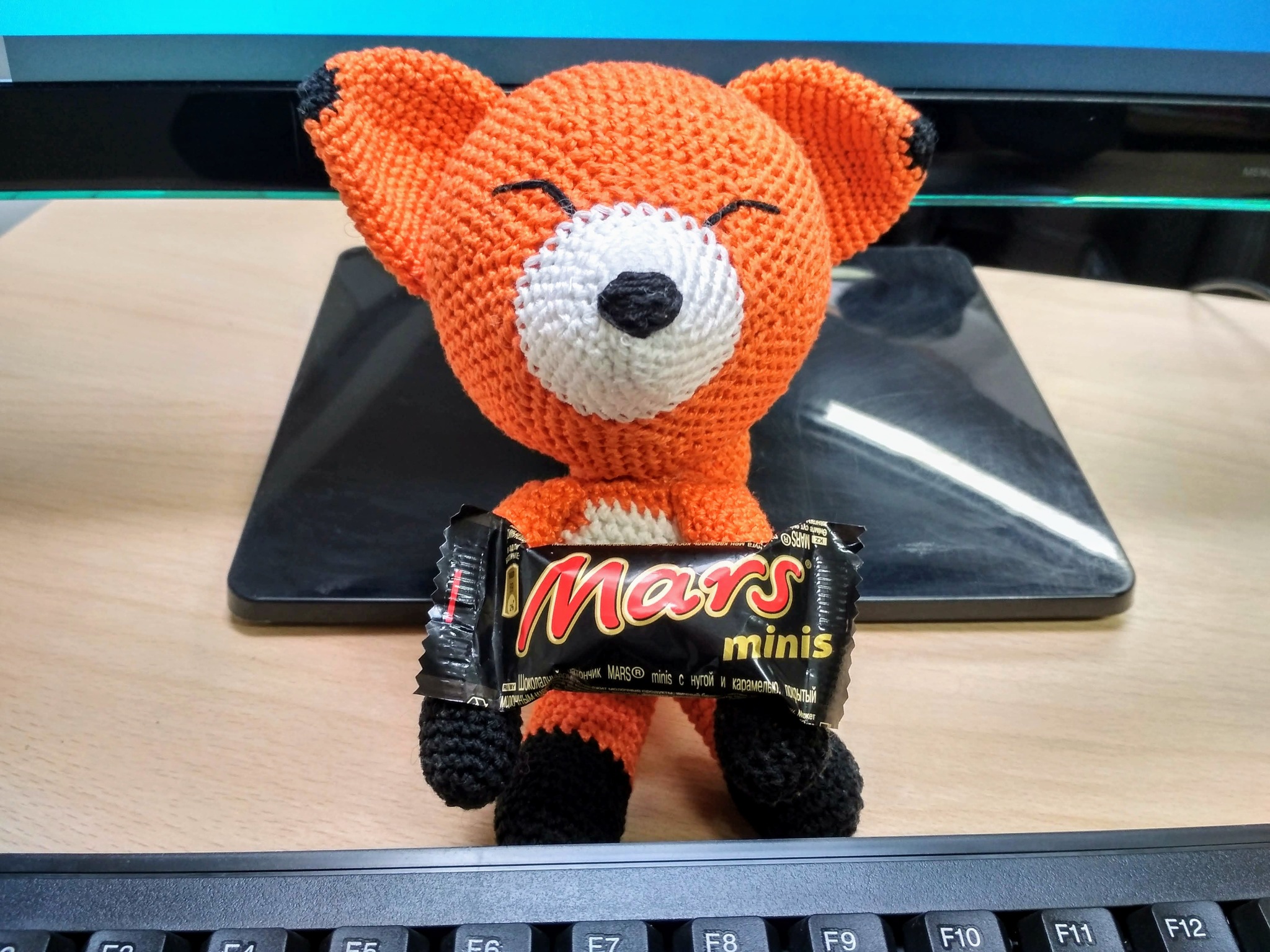 Good mood to you all! - My, Amigurumi, Fox, Toys, Knitted toys