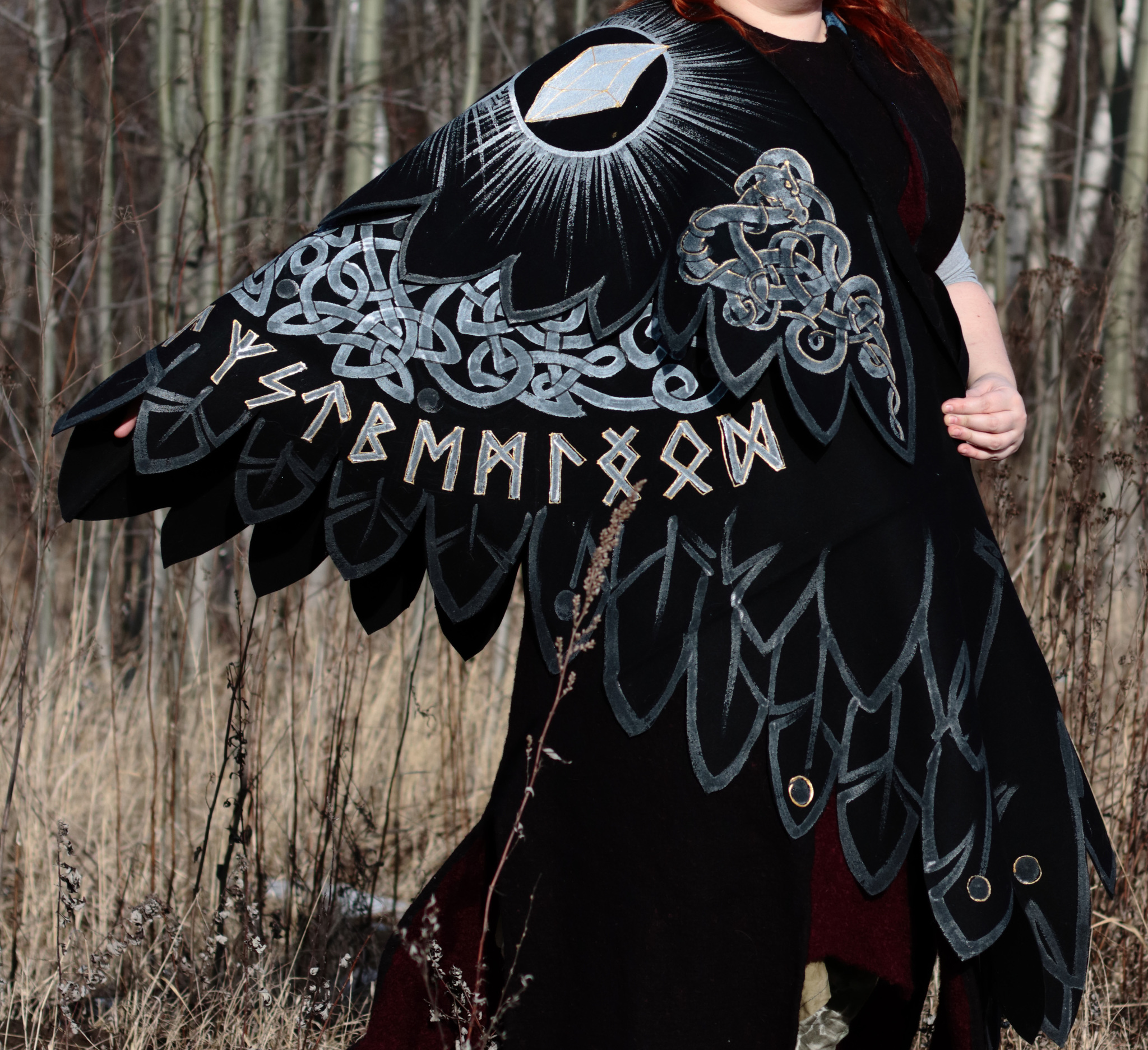 Shawl-wings Alchemy version with modifications - My, Kai Yara, Boho, Silmarillas, Runes, Painting on fabric, Warm clothes, Longpost, Shawl