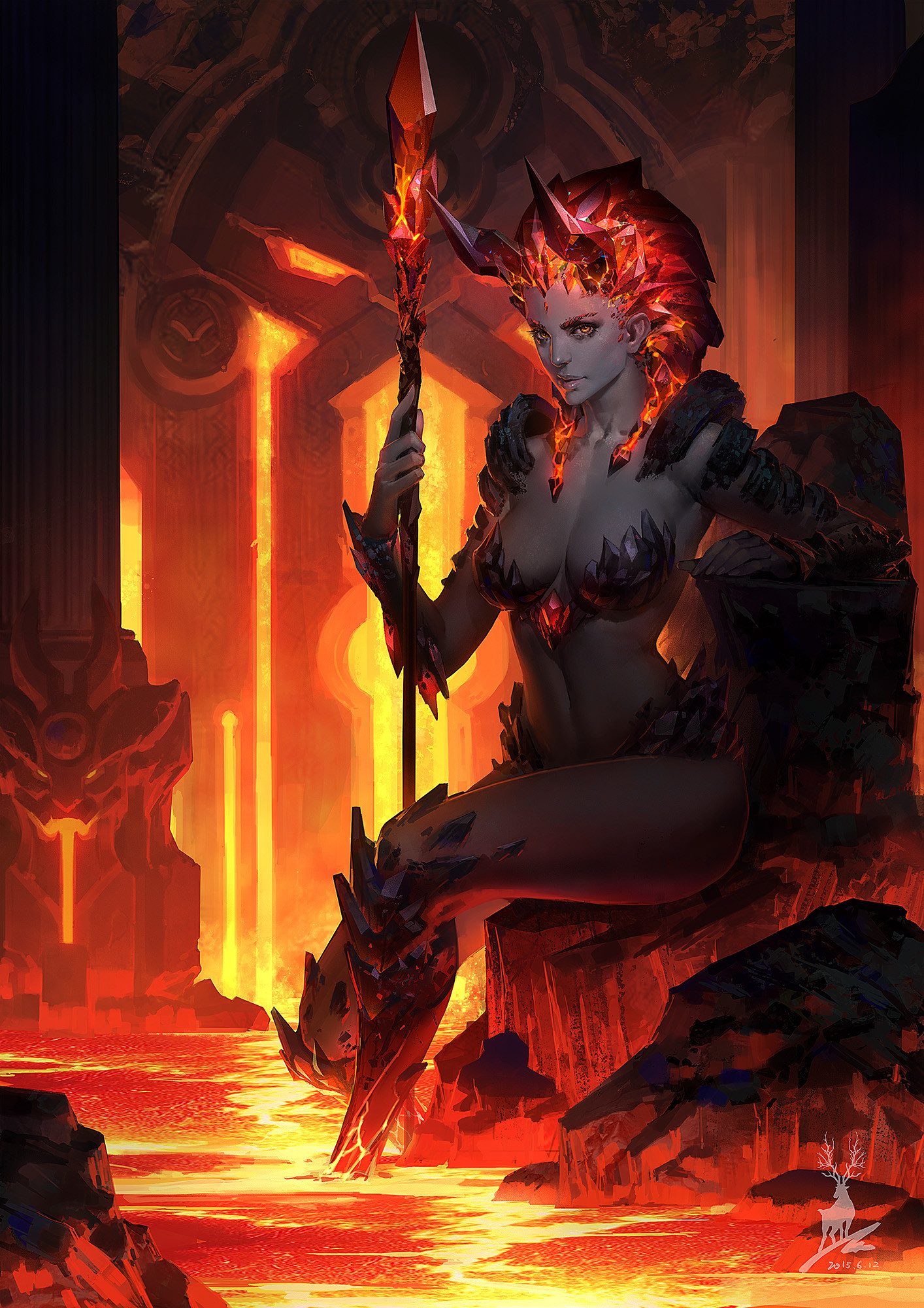 Spirit of fire - NSFW, Art, Erotic, Hand-drawn erotica, Girls, Fantasy, Feihong Chen