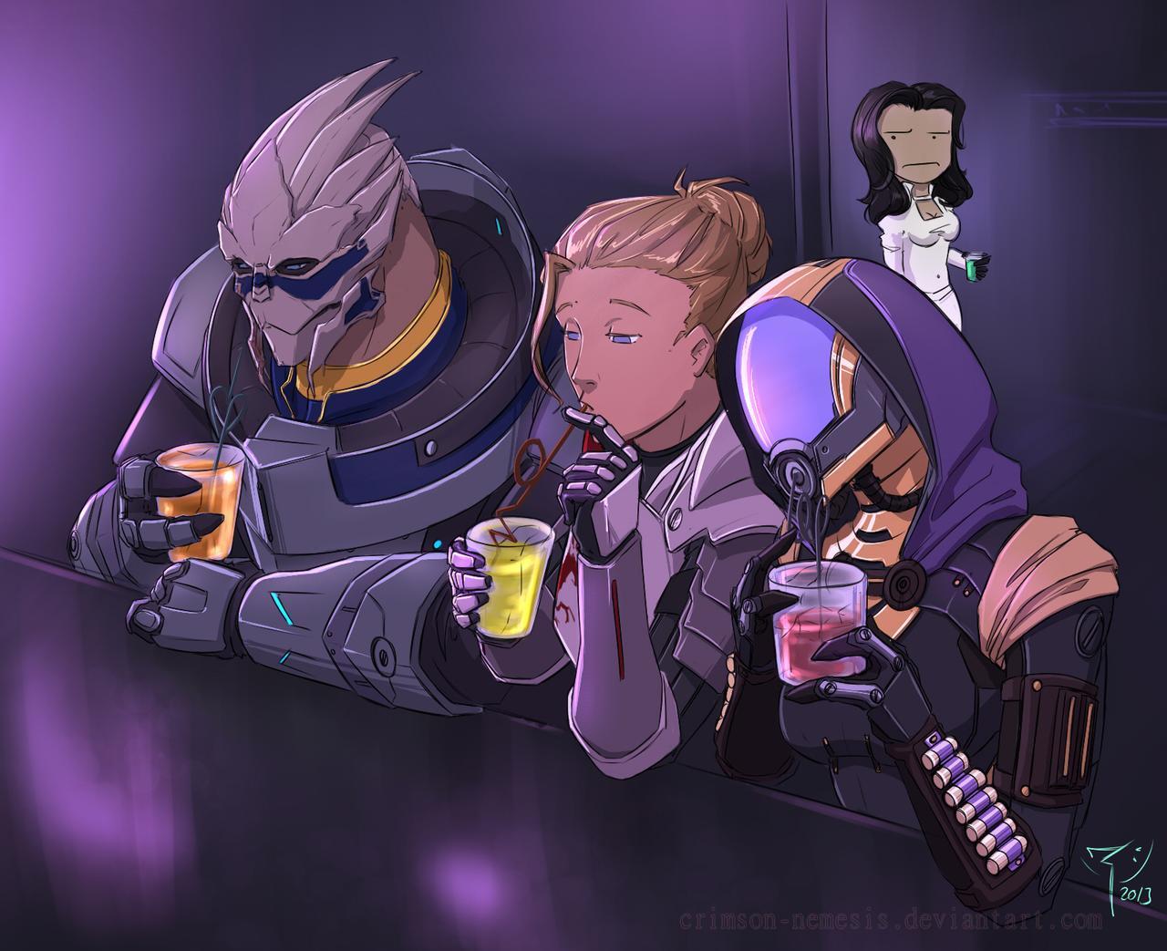 After a difficult mission - Art, Games, Computer games, Mass effect, Shepard, Garrus, Tali zorah, Crimson-Nemesis