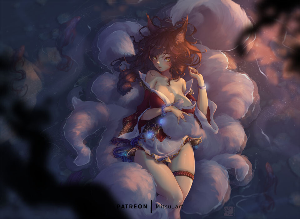 Ahri by Mitsu Art - NSFW, League of legends, Ahri, Animal ears, Kitsune, Art, Illustrations, Mitsu Art, Longpost