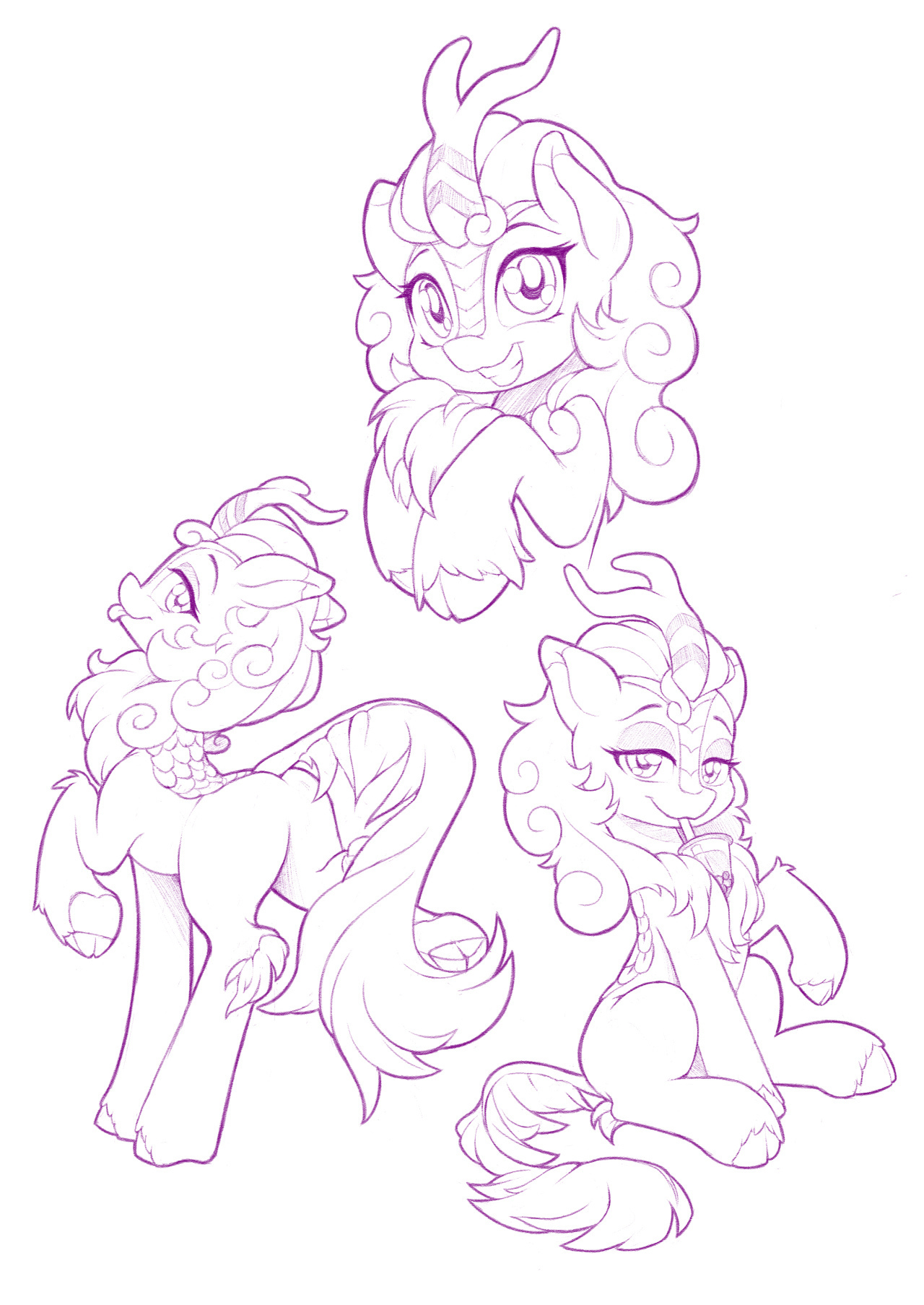 Kirinyasha from different angles - My little pony, PonyArt, MLP Kirin, Autumn blaze, Dstears, Sketch