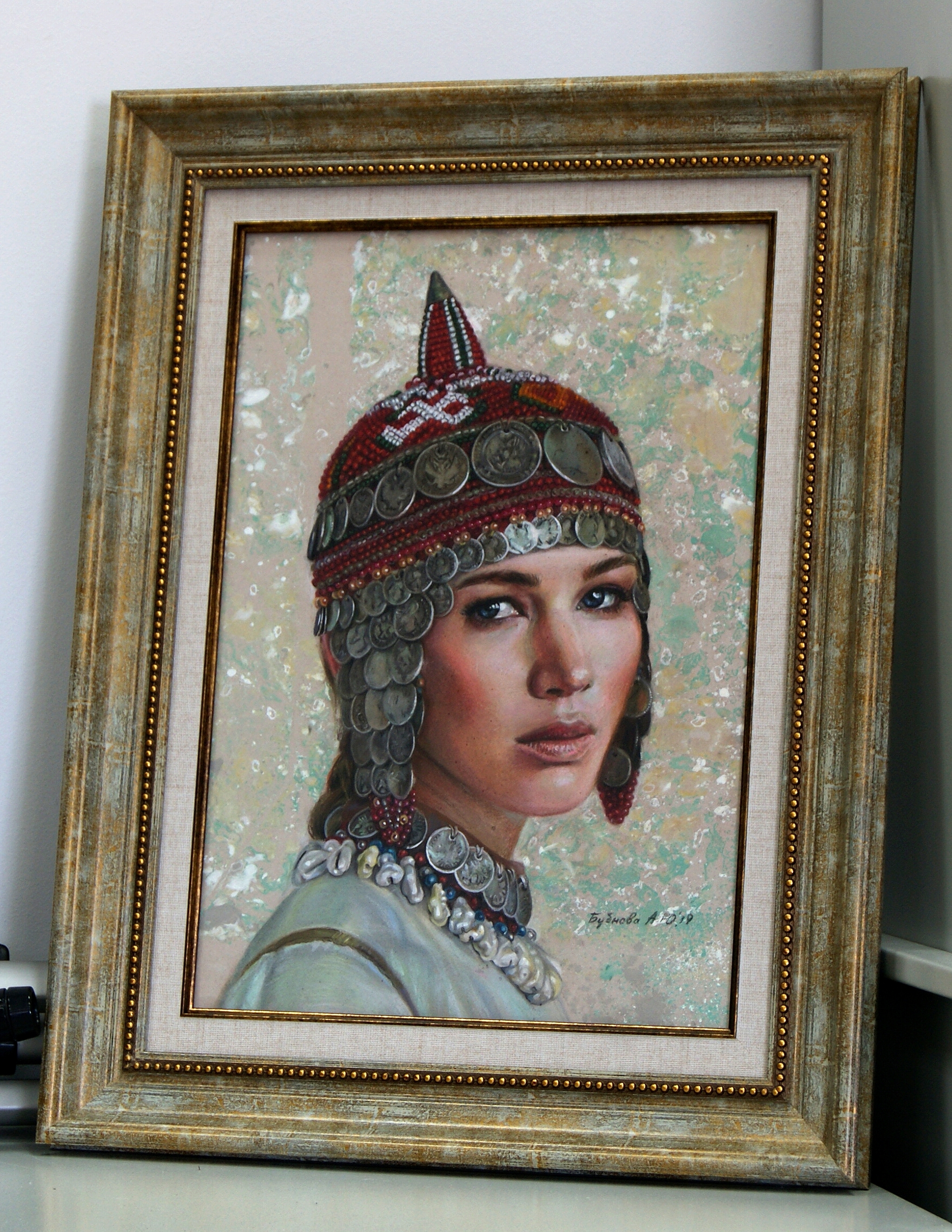 Portrait of Jennifer Lawrence in a Chuvash tukhya - My, Anna Bubnova, Portrait, Chuvashia, Cheboksary, Pastel, Drawing, Celebrities, Longpost