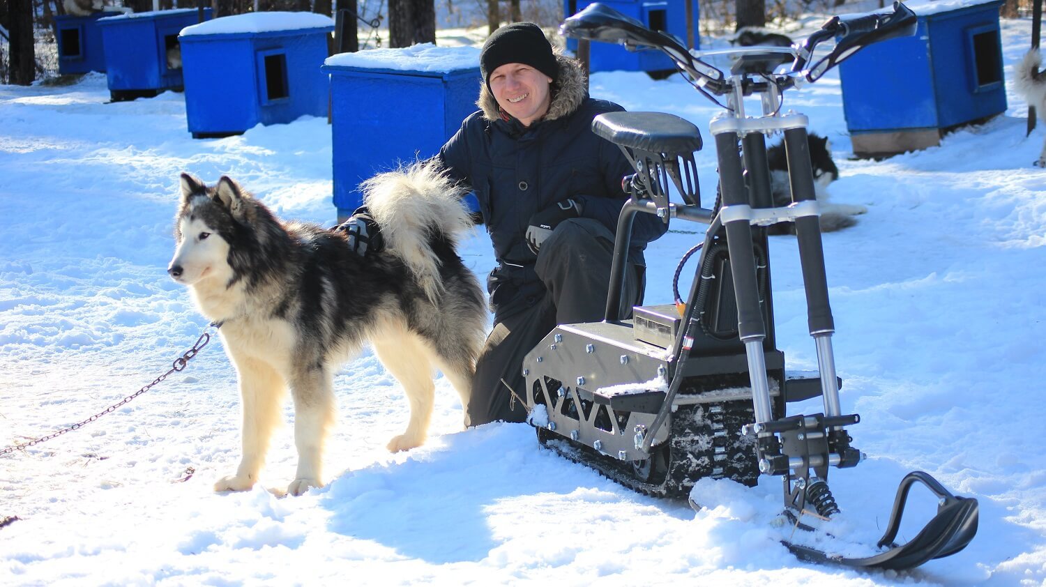 Snowbike in the sled dog village Silver of the North - My, Husky, Dog sled, Snowmobile, Snowbike, All-terrain vehicle, Video, Longpost