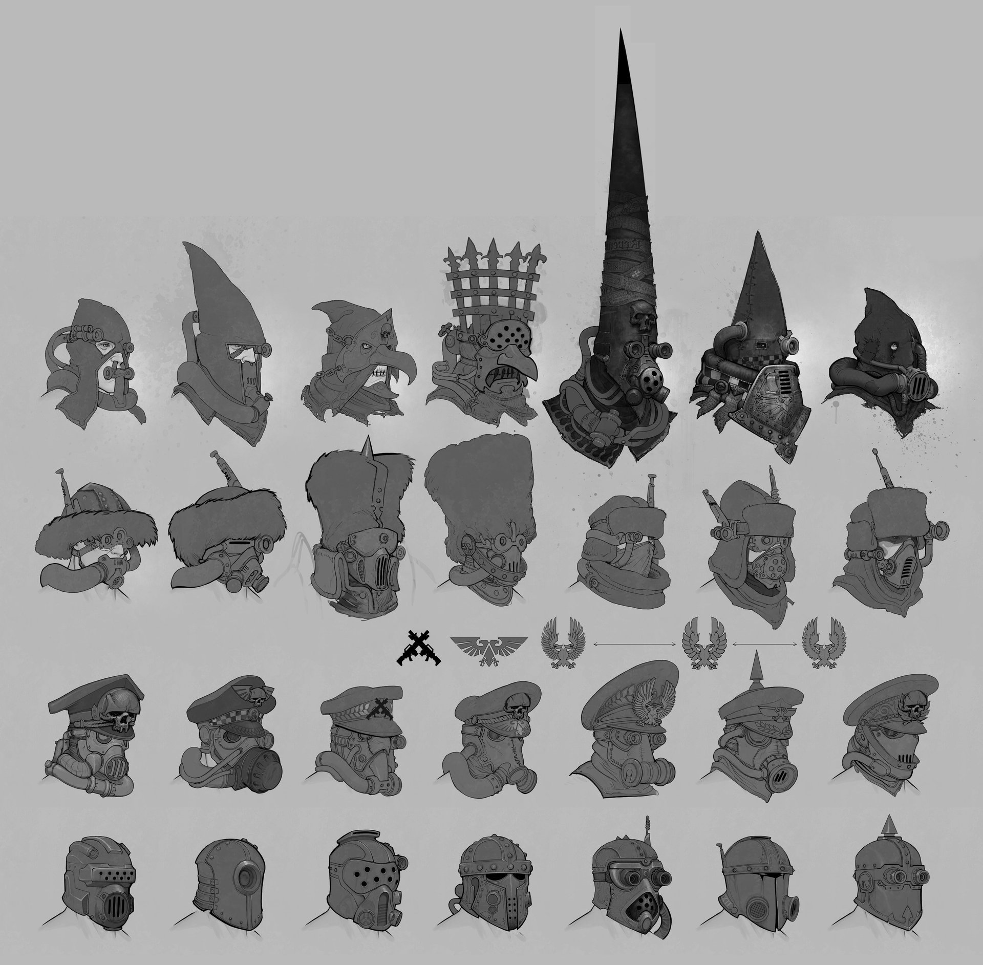 Necromunda - headgear assets - Warhammer 40k, Imperium, Necromunda, Sketch, Wh Art