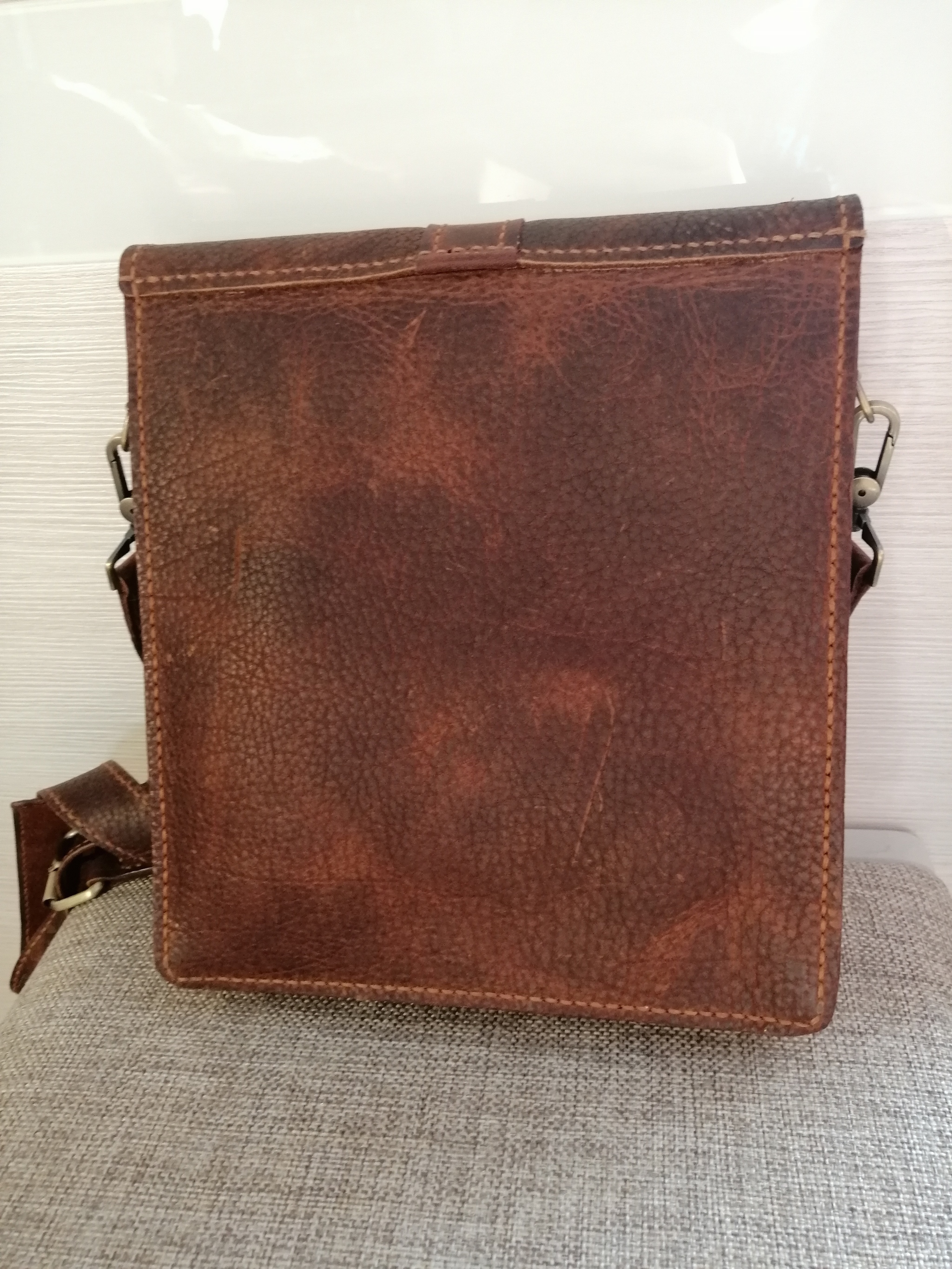 Men's bag, handmade, bison leather, crazy horse leather inserts - My, Handmade, Natural leather, Сумка, Longpost, Needlework with process