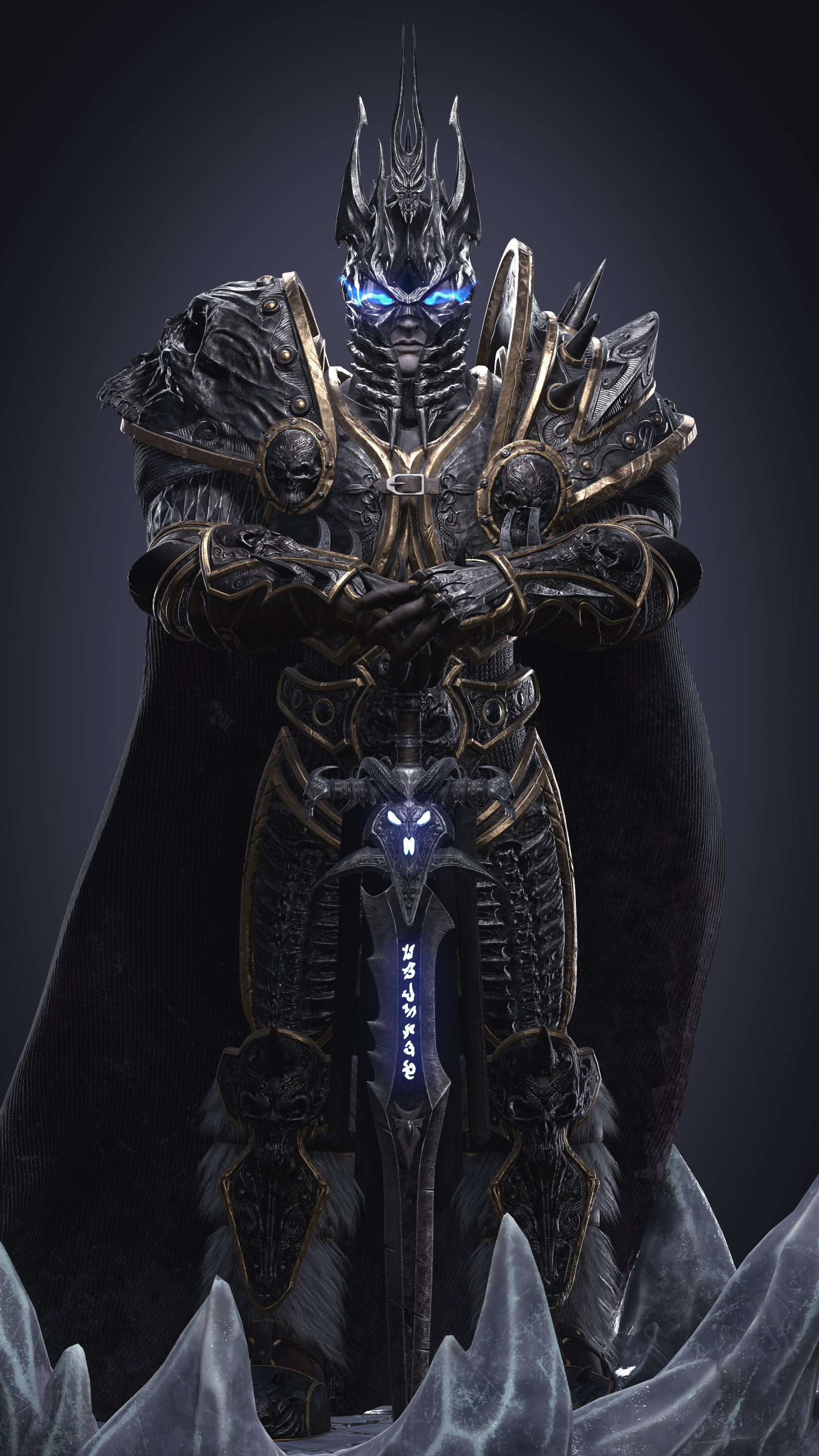 Lich King - Art, Fan art, Arthas Menethil, Lich King, Death Knight, Longpost, 3D, World of warcraft