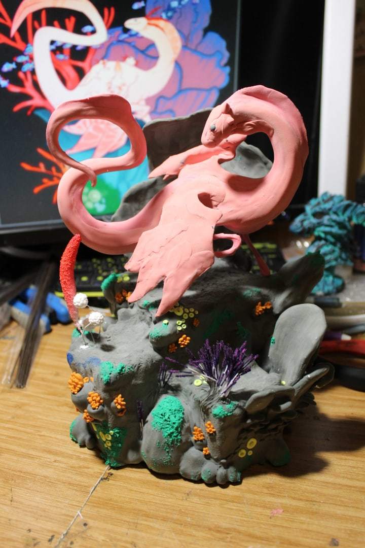 Axolotl Reef - My, The Dragon, Handmade, Axolotl, Polymer clay, Needlework with process, Creation, Concept, Sculpture, Longpost