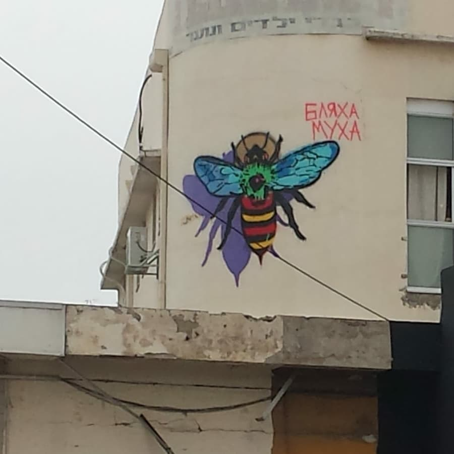 Someone painted Russian subtitles on the graffiti - Graffiti, Tel Aviv, Bus station, Russian language, Israel