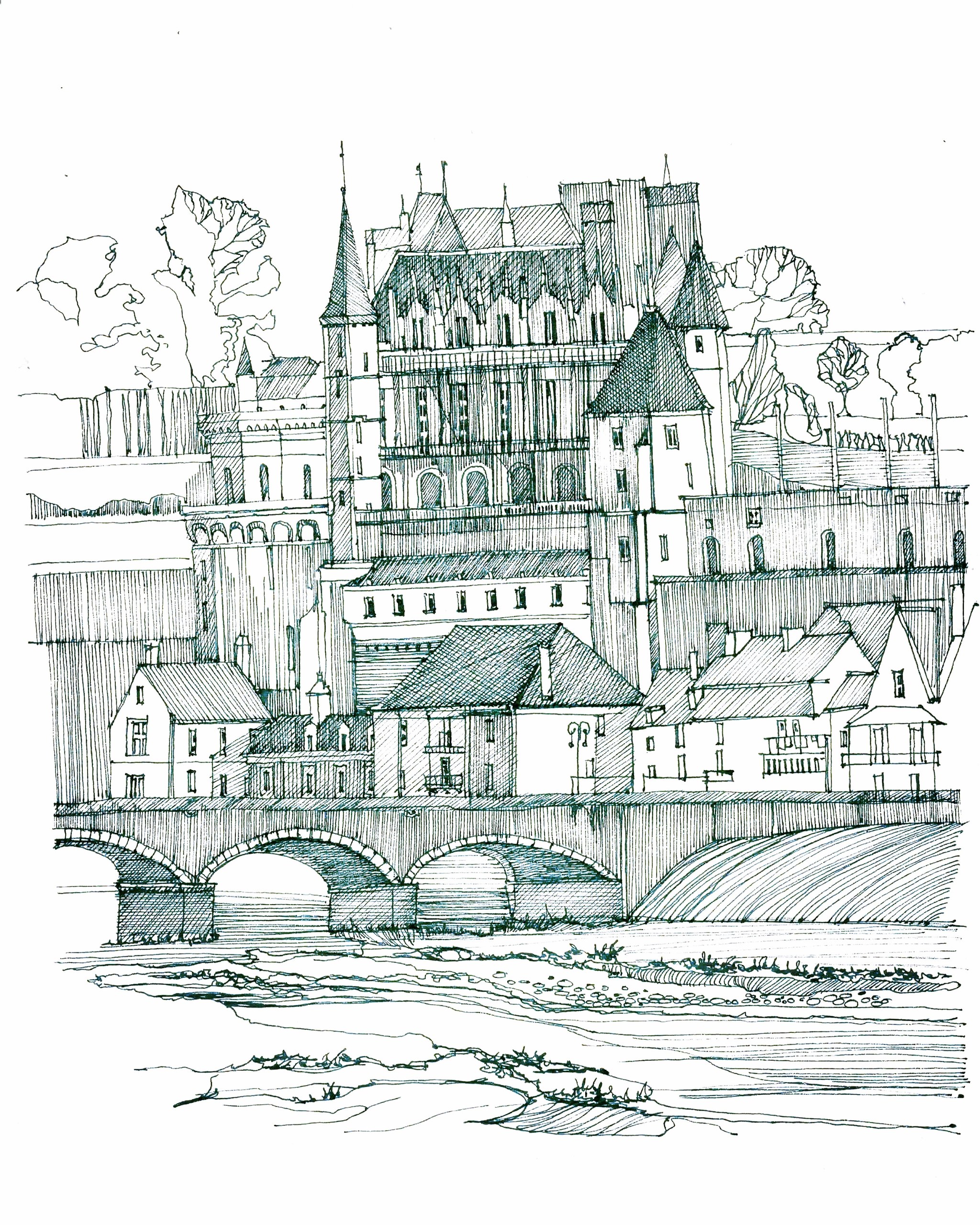 Castle, drawing - My, Drawing, Gel pen, Lock, Amboise