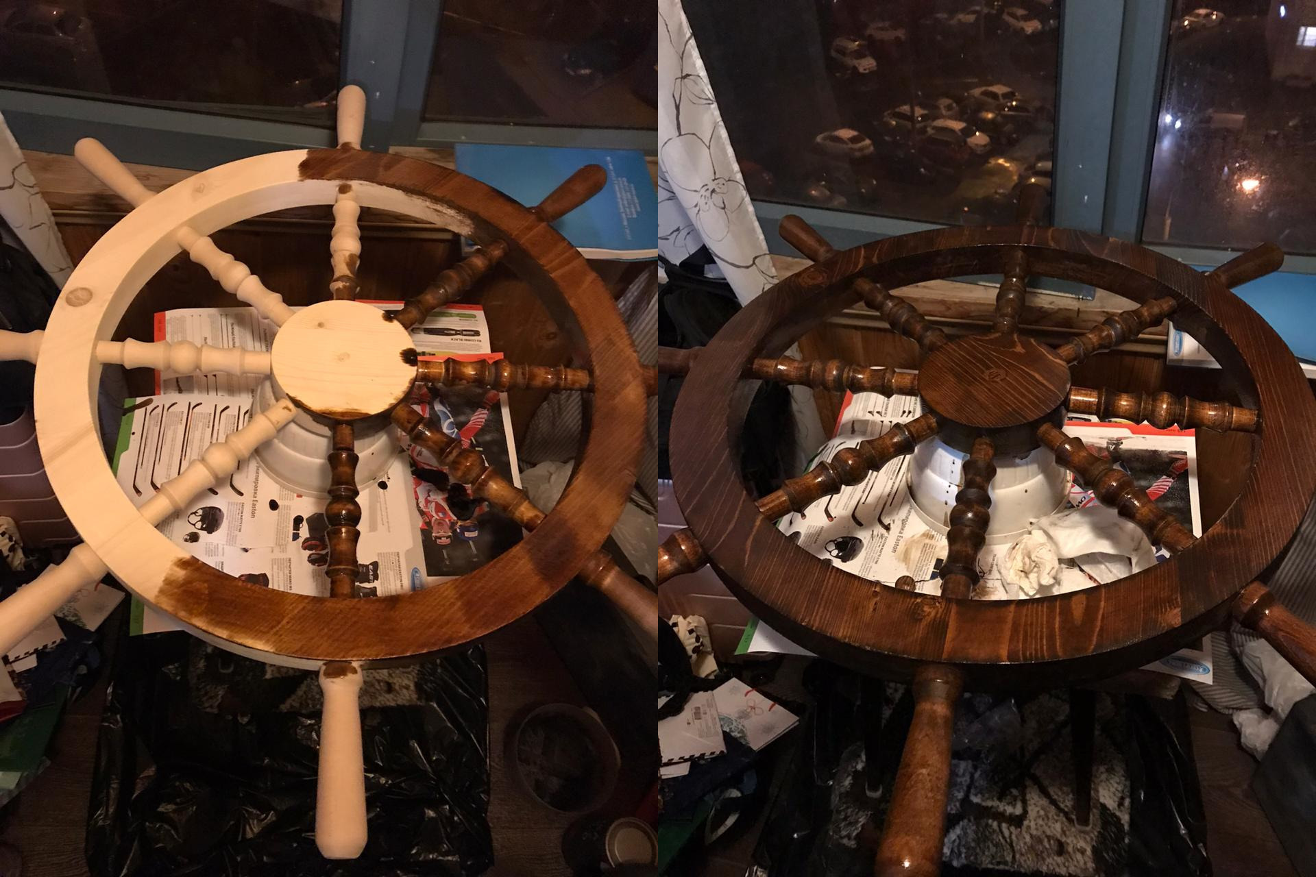 Chandelier from a steering wheel in a loft style - My, Loft, Chandelier, With your own hands, Helm, Repair, Building, Decor, Wood products, Longpost