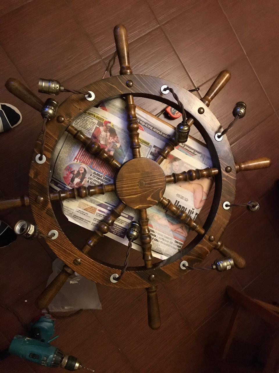 Chandelier from a steering wheel in a loft style - My, Loft, Chandelier, With your own hands, Helm, Repair, Building, Decor, Wood products, Longpost