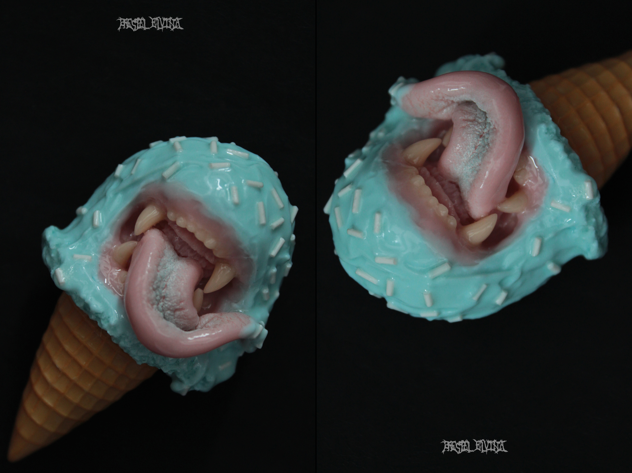 Predatory and tasty brooch made of polymer clay - My, Polymer clay, Needlework without process, Ice cream, Surrealism, Kripota, Brooch, Longpost