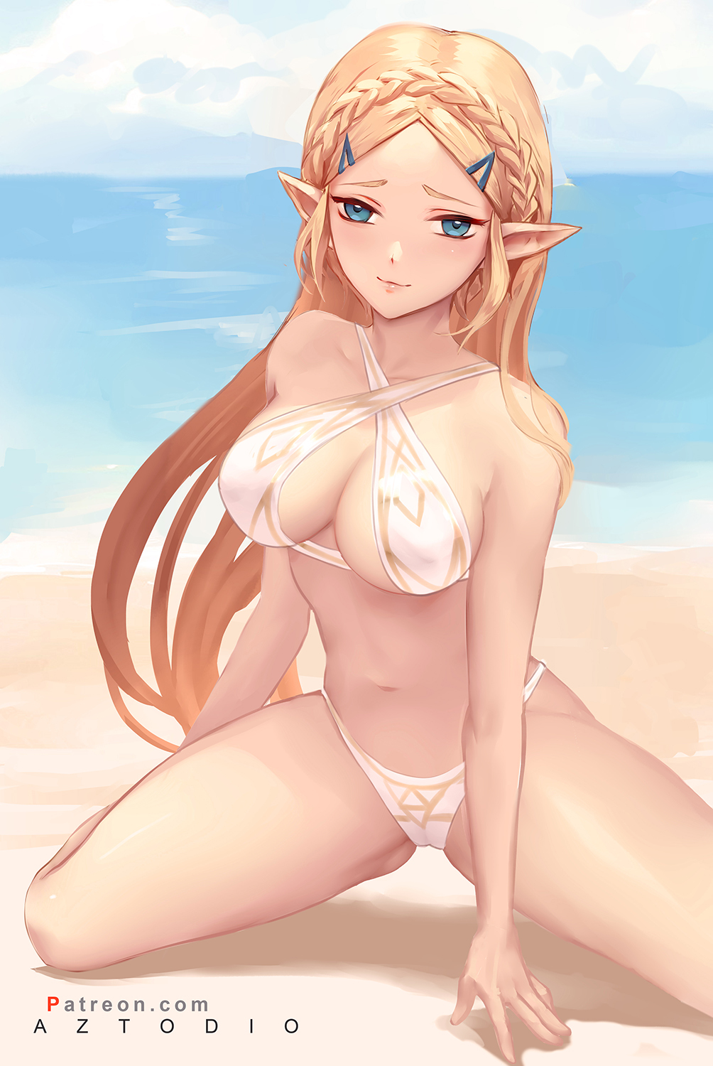 Zelda - NSFW, Аниме, Anime Art, The Legend of Zelda, Princess Zelda, Грудь, Длиннопост, Эльфы, Купальник