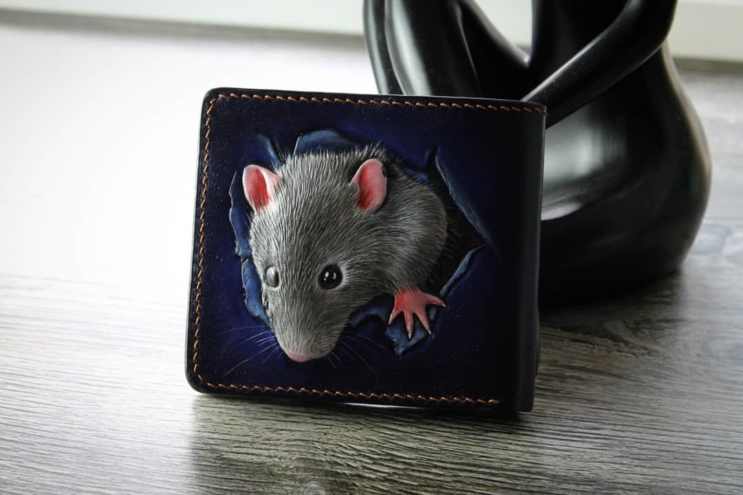 Leather wallet with Cat and Mouse embossing - My, Embossing on leather, Wallet, cat, Longpost, Needlework with process, Carving