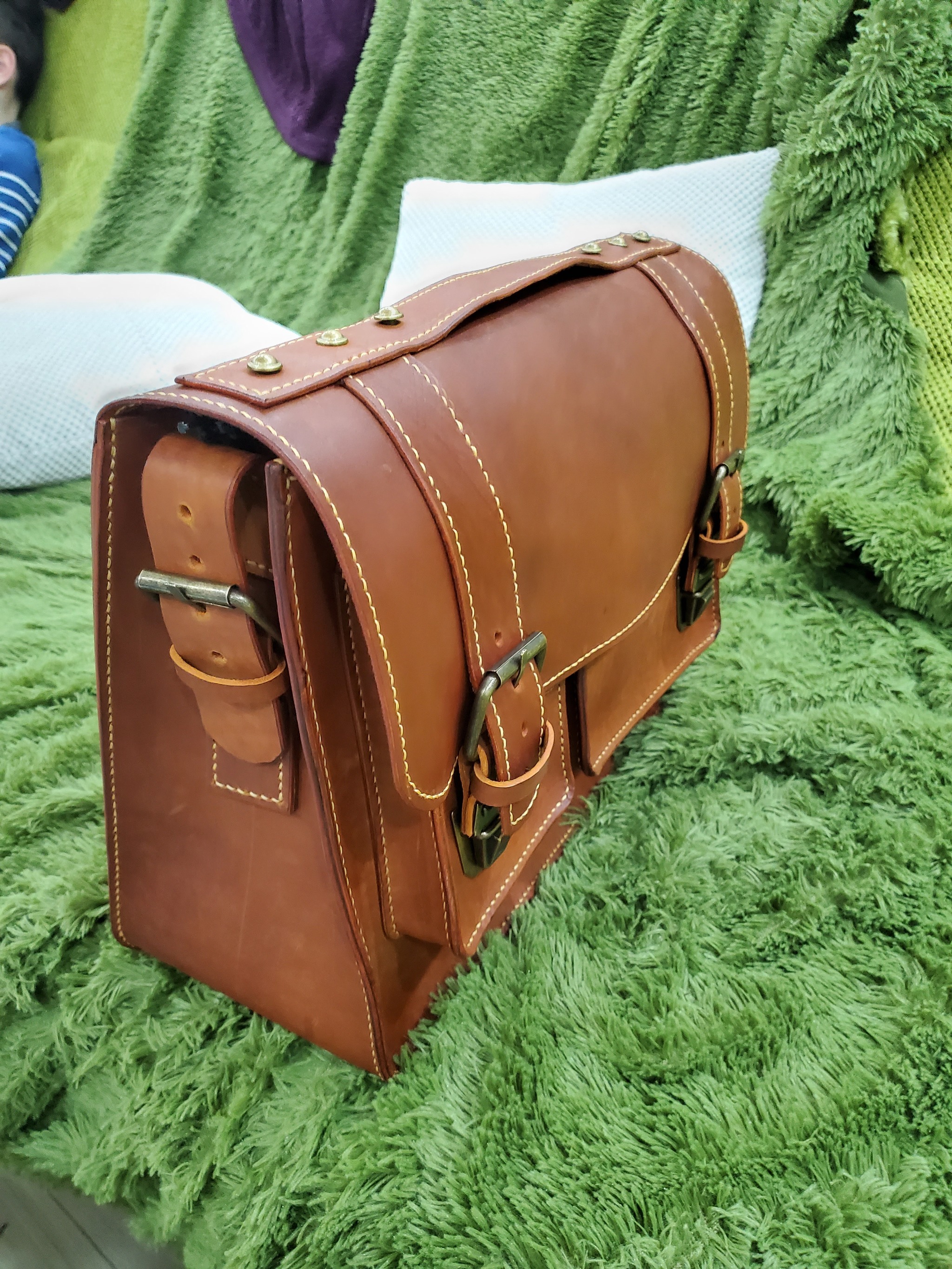 Leather briefcase. Brown - My, Leather products, Leather, With your own hands, Briefcase, Handmade, Longpost, Needlework with process