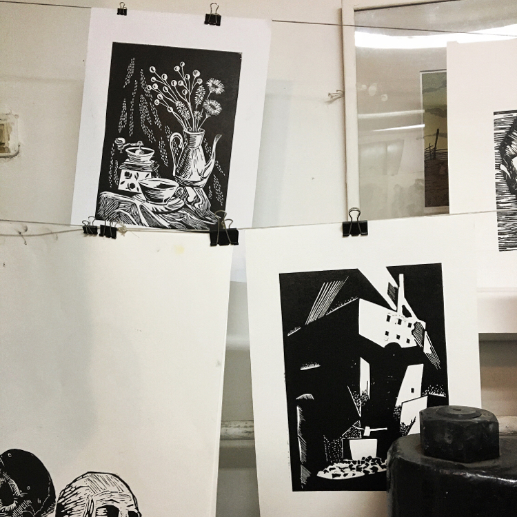 My works from the academy, 2nd year 2020 - My, Art, Sculpture, Drawing, Linocut, Impression