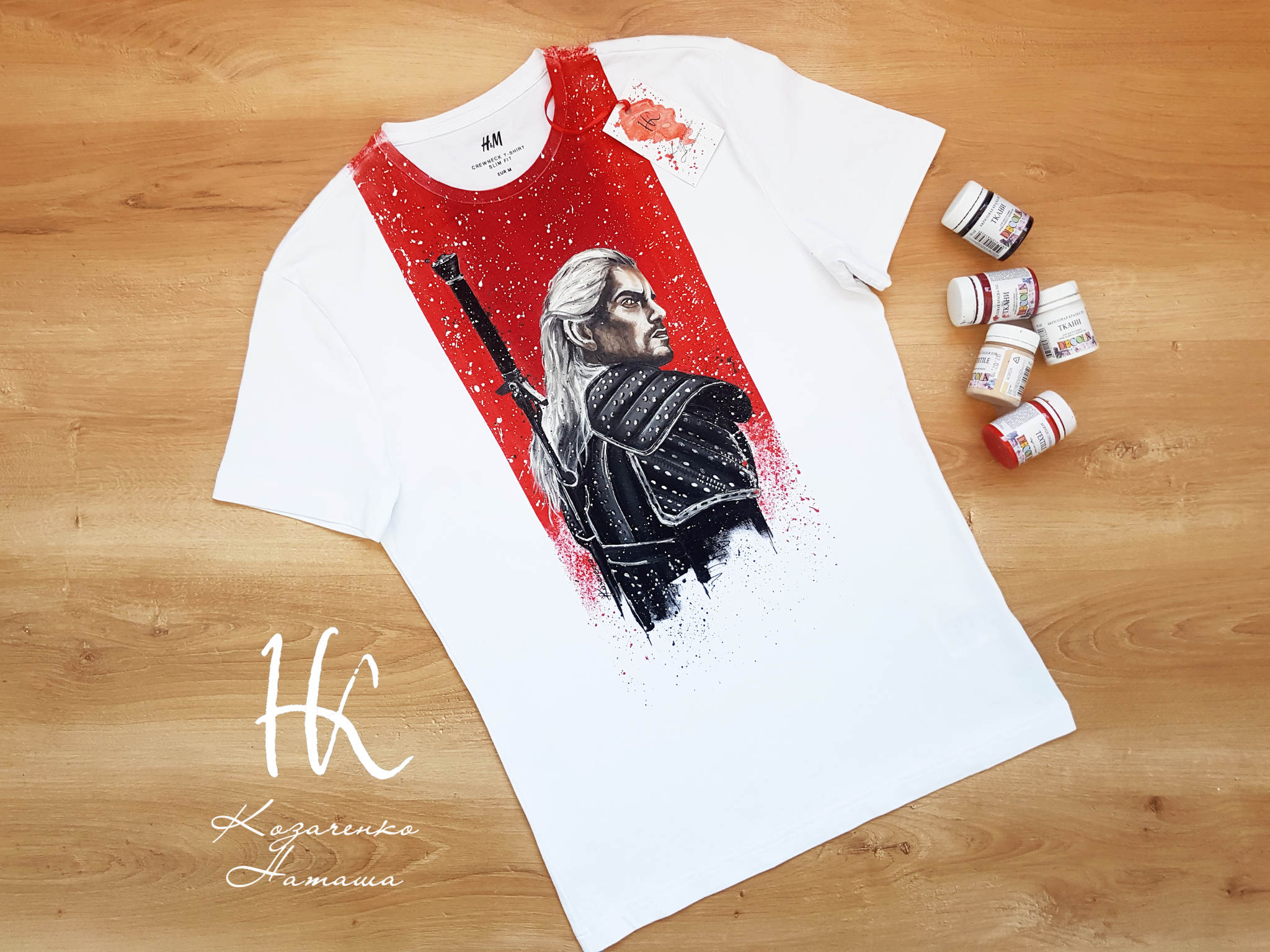 T-shirt painting _ The Witcher / The Witcher - My, Art, Drawing, Painting on fabric, Acrylic, Witcher, T-shirt