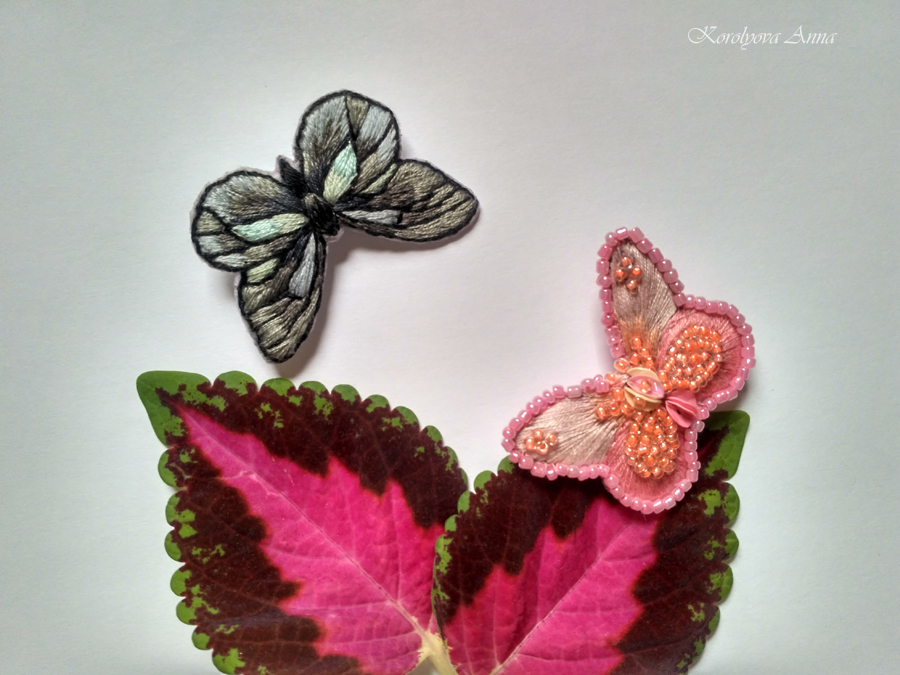 Butterfly Brooches - My, Brooch, Embroidery, Needlework, With your own hands, Decoration, Butterfly, Longpost, Needlework without process