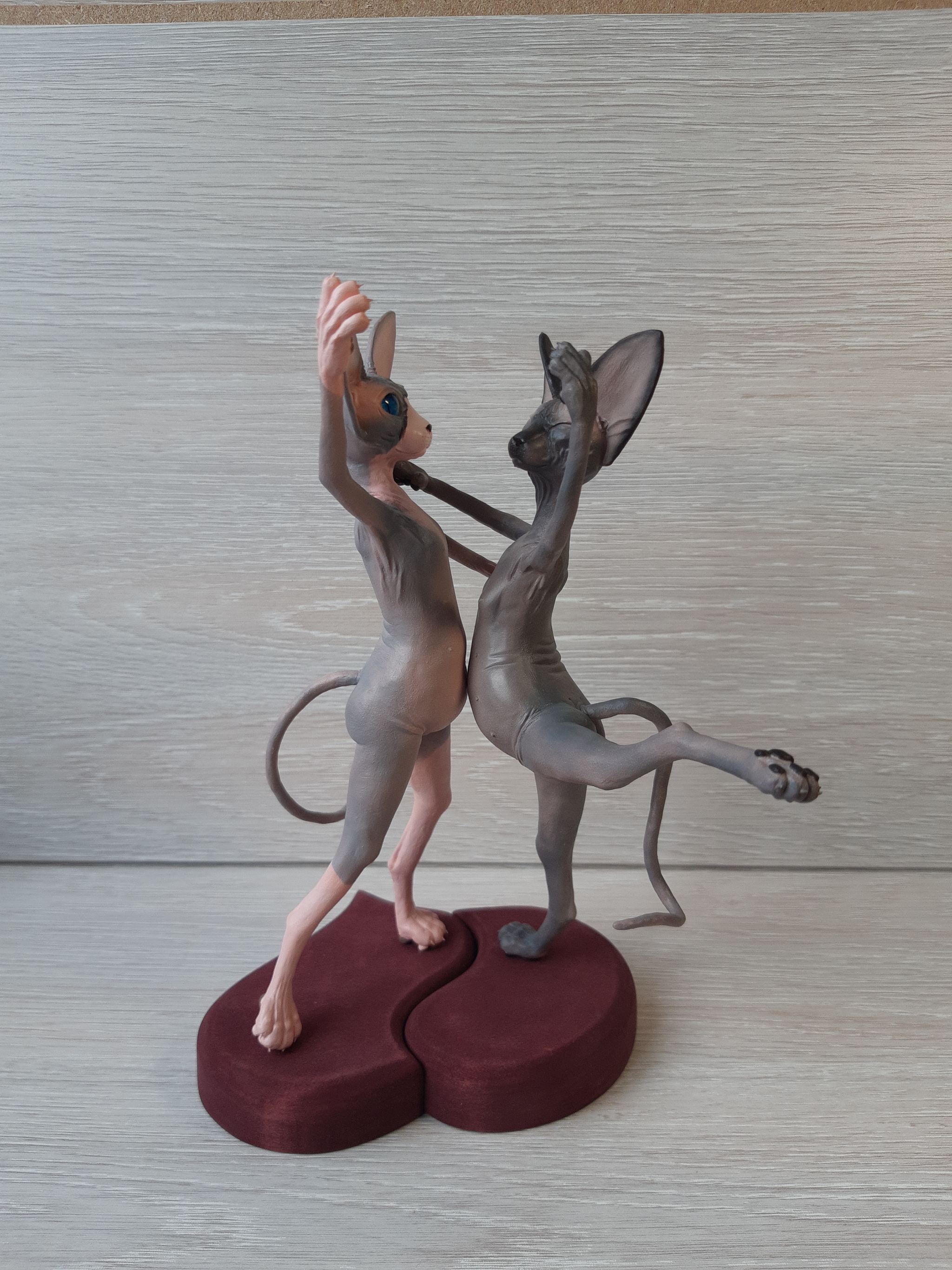 Dancing cats - My, Handmade, Needlework without process, Polymer clay, Лепка, cat, Sphinx, Love, Dancing, Longpost