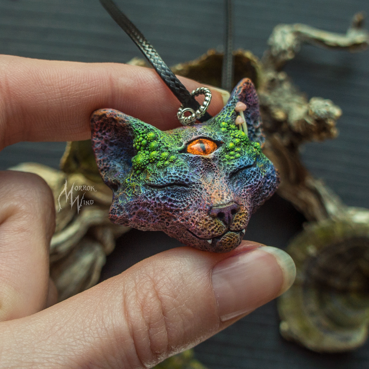 Cheshire cat, my version) - My, Needlework without process, Polymer clay, Pendant, cat, Cheshire Cat, Longpost